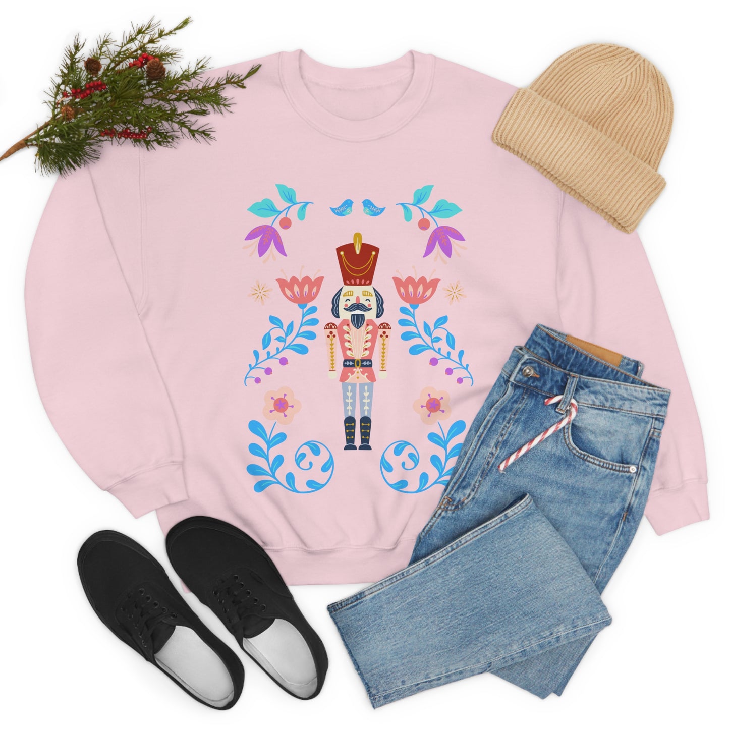 Nutcracker Modern Sweatshirt, Blue Nutcracker Sweatshirt, Trendy Christmas Minimalist Sweatshirt, Xmas Crewneck Bright Color Crew
