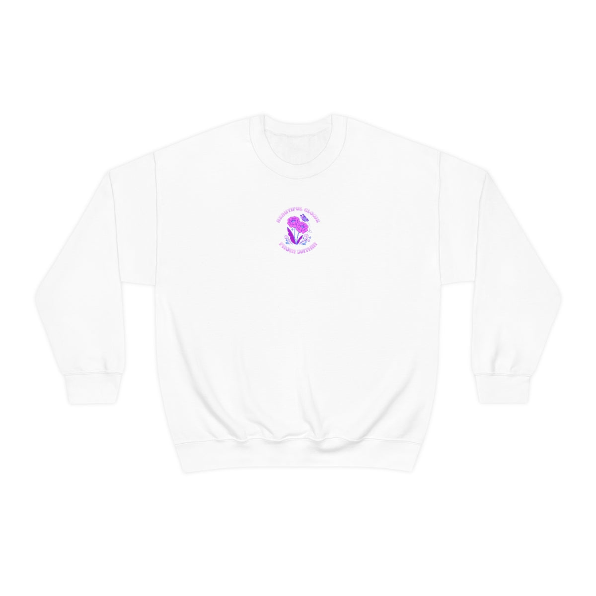 Beautiful Glows from Within Purple Flower Sweatshirt, Oversized Crewneck, Front Back Print Trendy Sweatshirt, Beach Cover Up, Lake Cover Up