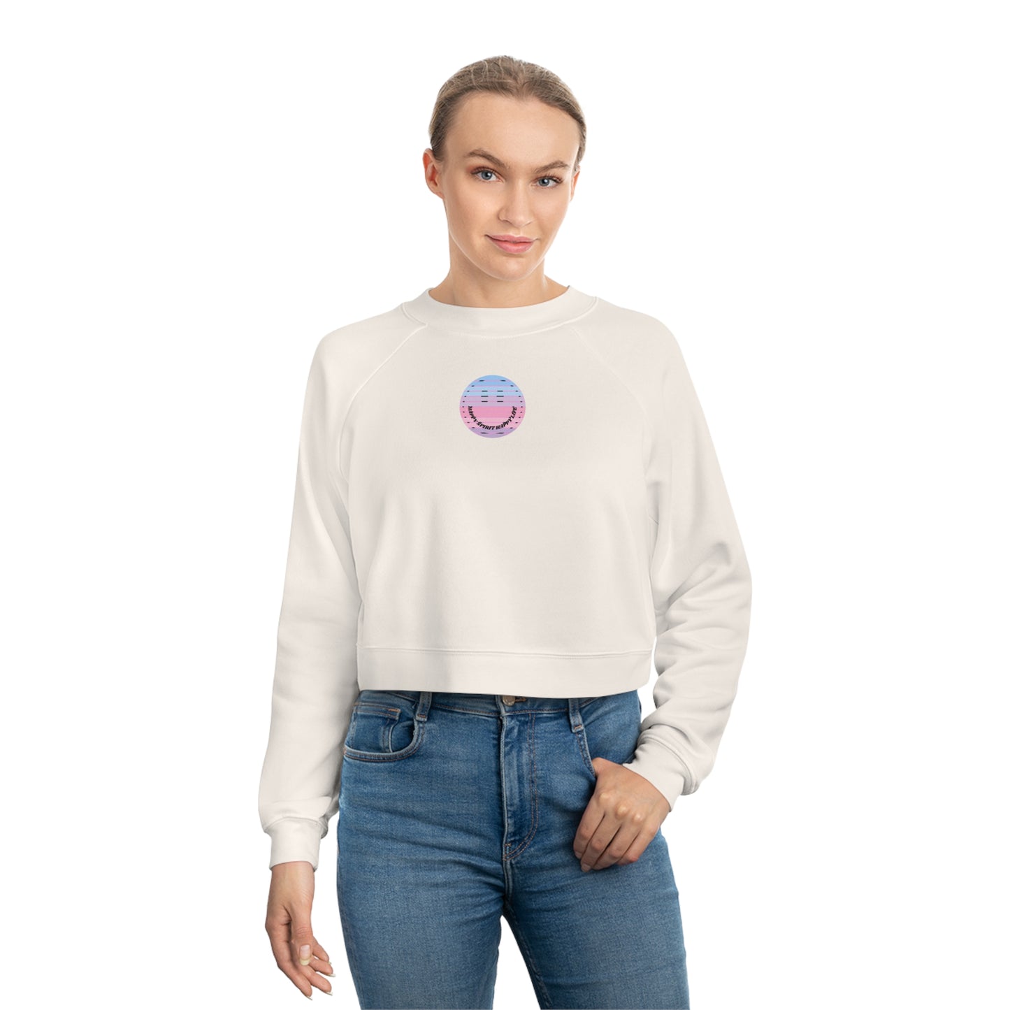 Aesthetic Cropped Sweatshirt, Smile Face Crop Top, Happy Spirit Happy Life Sunset Smile Cropped Top, Women's Cropped Fleece Pullover
