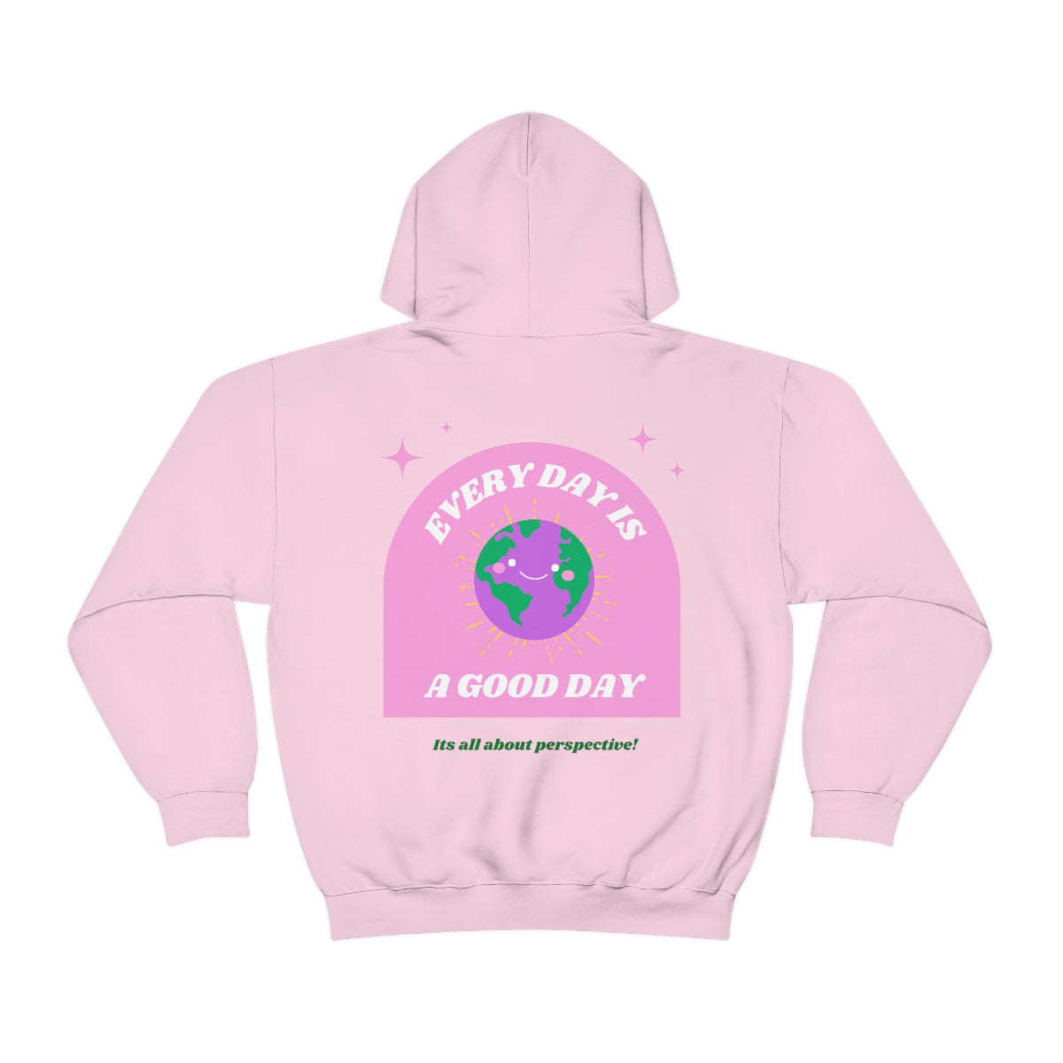 Retro Every Day is a Good Day, Its All About Perspective Earth Pink Purple Back Graphic Hoodie, VSCO Girl Oversized Trendy Tumblr Sw