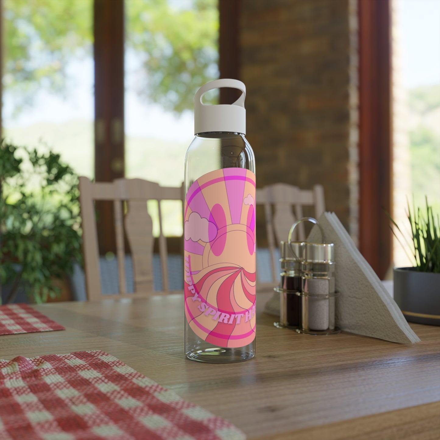 Aesthetic Happy Spirit Happy Life Water Bottle, Aesthetic Pink Bottle, Smile Face, Trendy Tumblr Bottle, Happy Mind Tumbler, BPA Fre