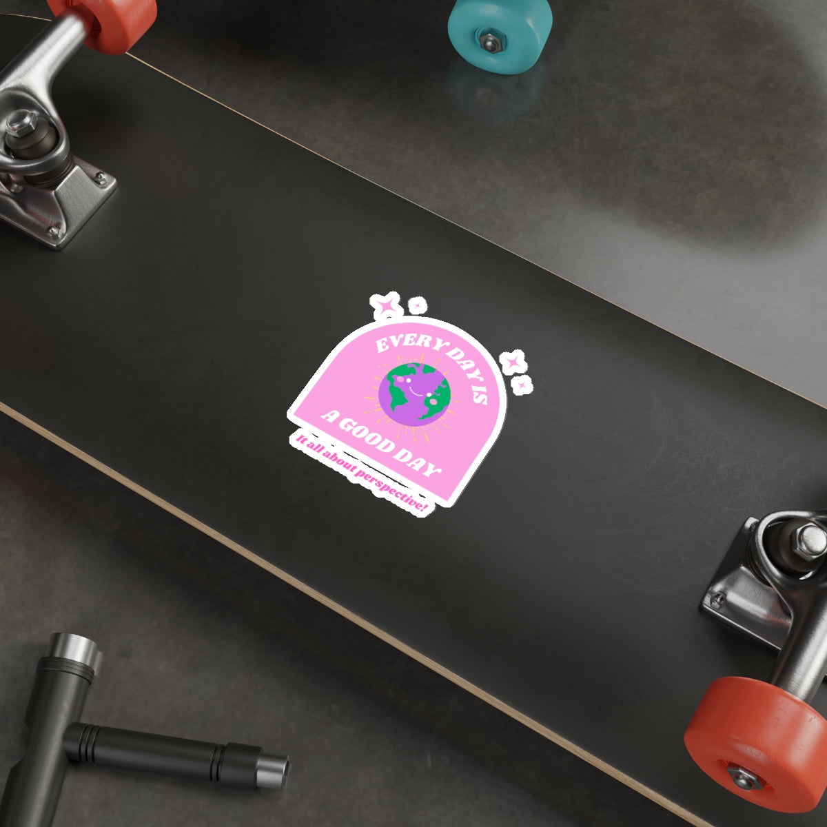 Aesthetic Sticker Every Day is a Good Day, Its All About Perspective Die-Cut Sticker, Positivity Pink Purple Earth Smile Y2K Graphic Sticker