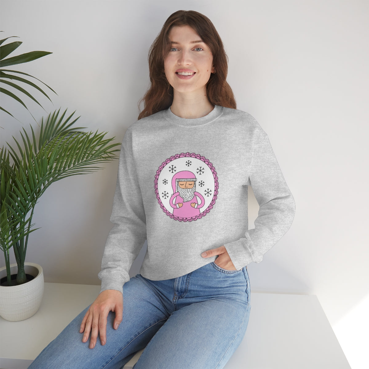 Pink Santa Claus Sweatshirt, Pink Santa Sweatshirt, Trendy Noel Minimalist Christmas Sweatshirt, Xmas Santa Crewneck Top, Pastel Holiday