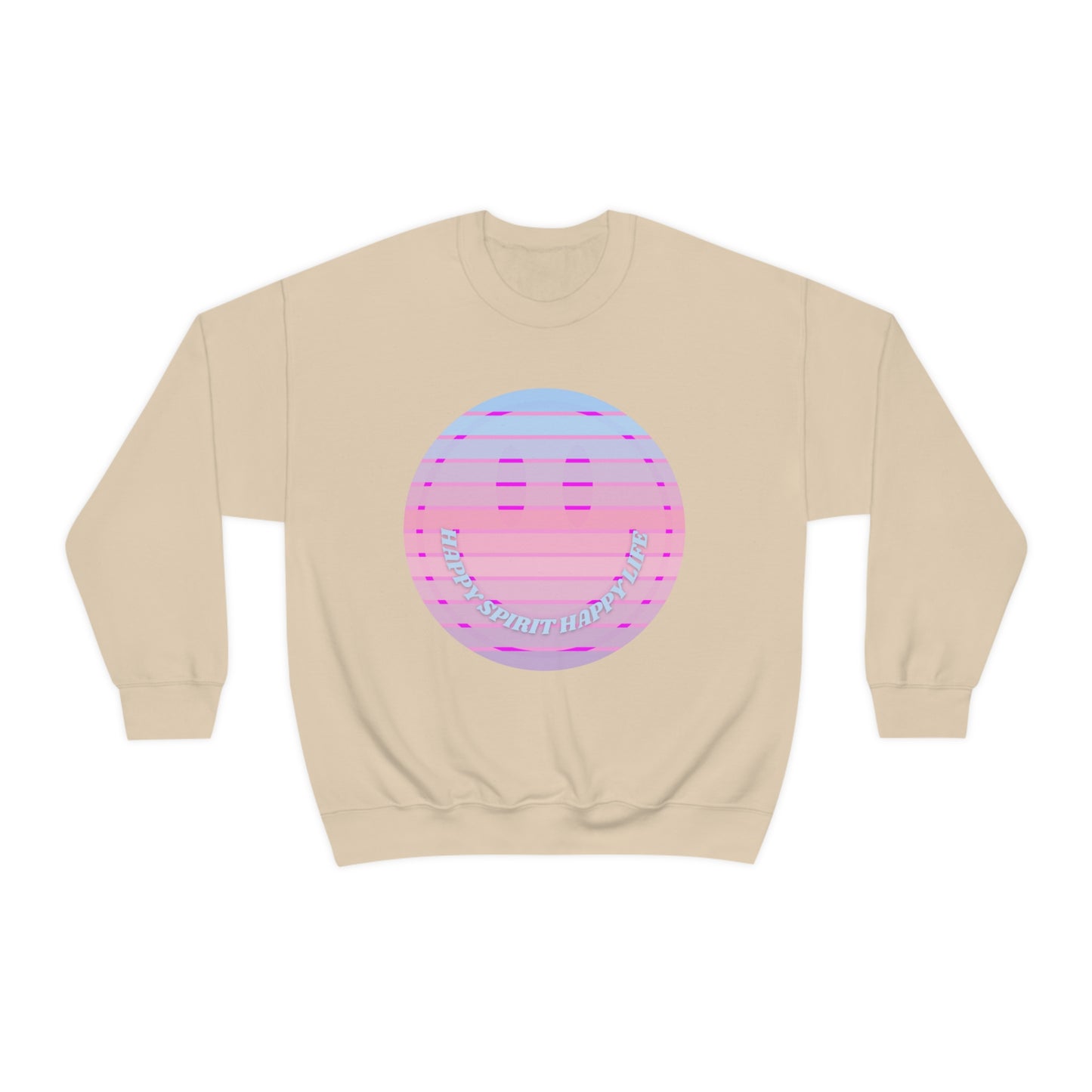 Happy Spirit Happy Life Sweatshirt, VSCO Girl Crewneck, Oversized Retro Font Graphic Tumblr, Front Print Smile Face Trendy Cover Up