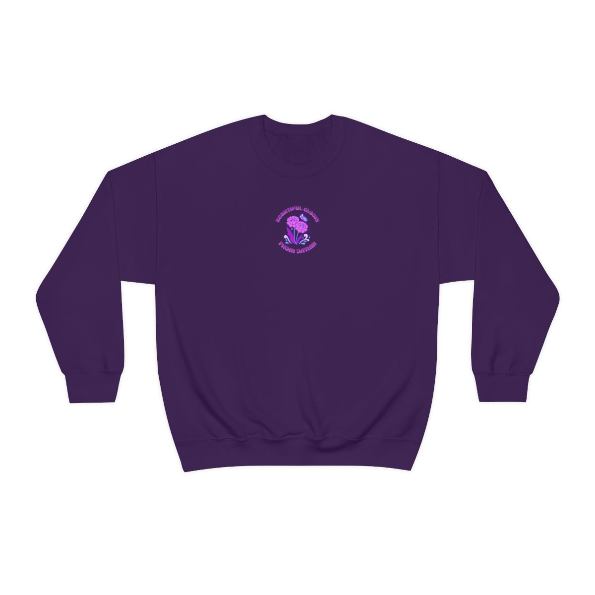 Beautiful Glows from Within Purple Flower Sweatshirt, Oversized Crewneck, Front Back Print Trendy Sweatshirt, Beach Cover Up, Lake Cover Up