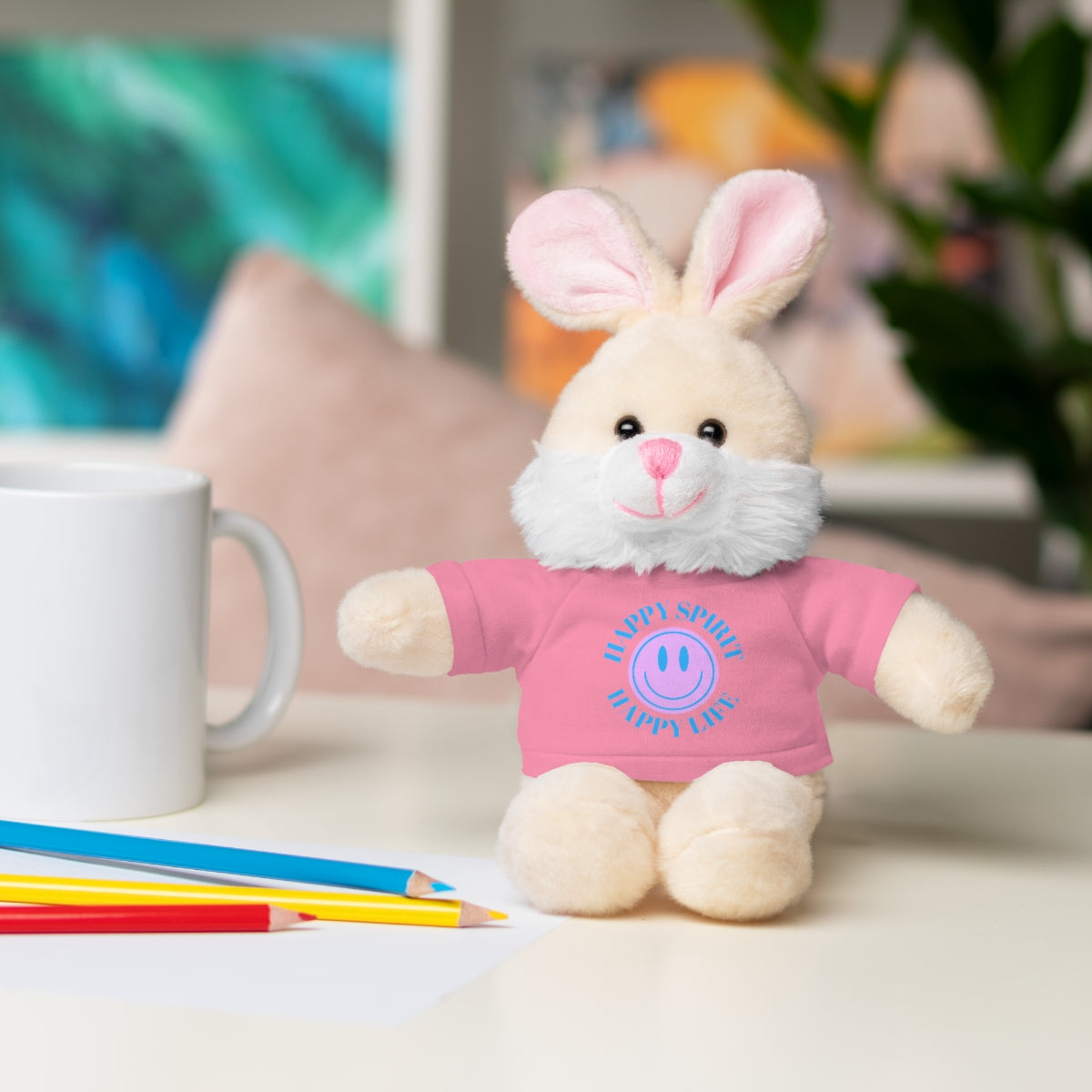 Happy Spirit Happy Life Stuffie, Stuffy, Stuffed Animals with Tee, Happy Mind Gift, Inspo , Love Toy Panda, Bear, Bunny, Jaguar, She