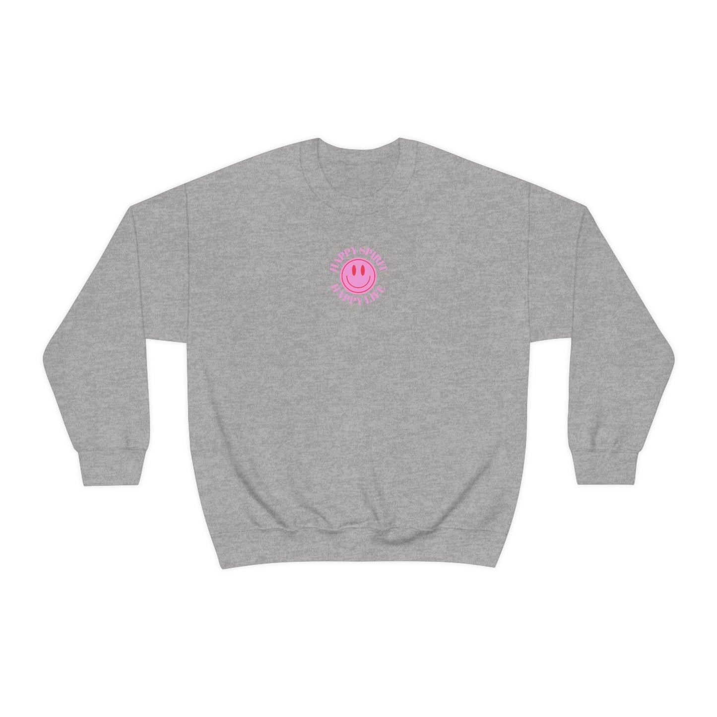 Copy of Happy Spirit Happy Life Sweatshirt, Gildan VSCO Girl Crewneck, Oversized Tumblr Front Back Print Smile Happy Mind Trendy Loungewear