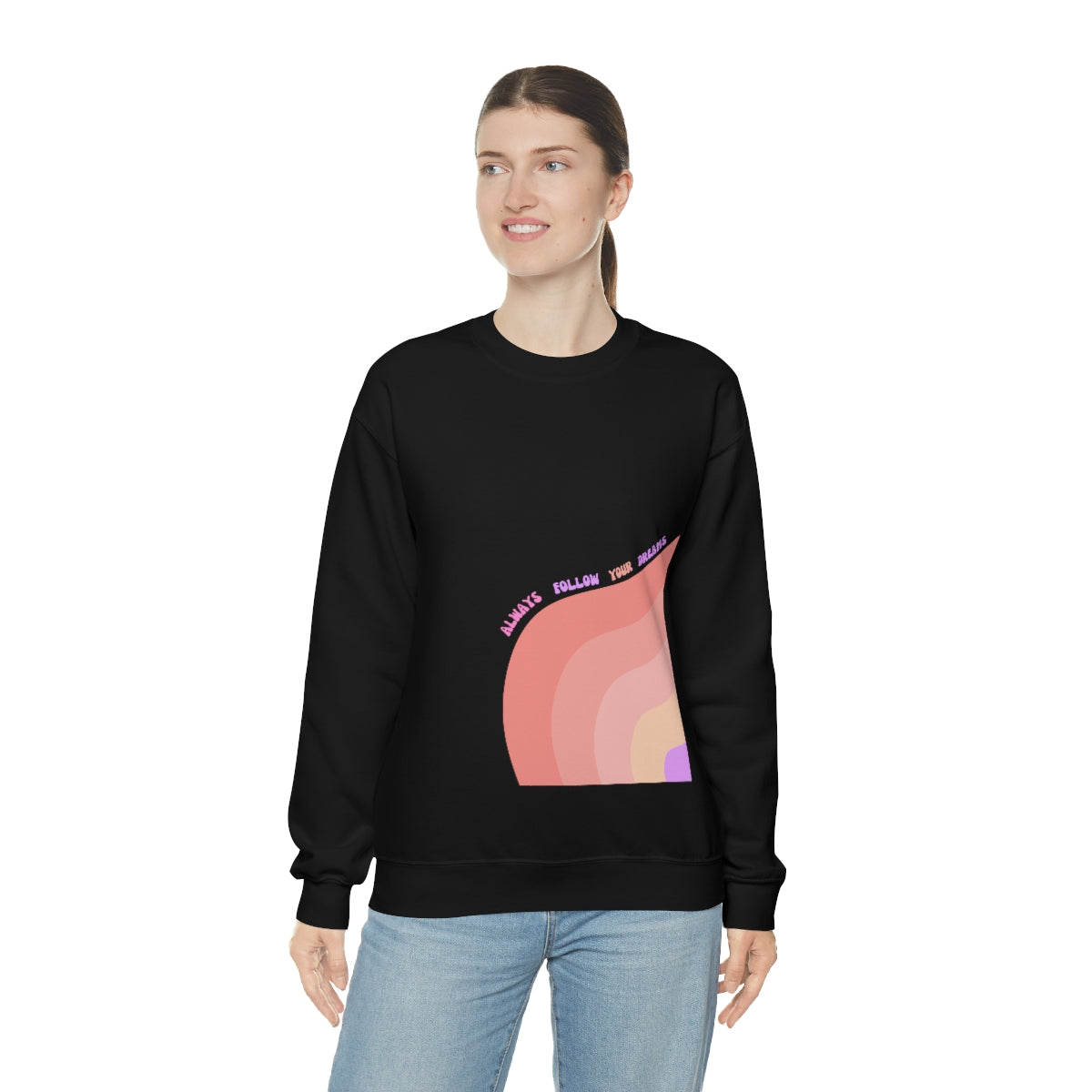 Retro Rainbow Sweatshirt, Always Follow Your Dreams Crewneck, Pink and Lavender Sweatshirt, Minimalist Vintage Style Font, Positivity Top
