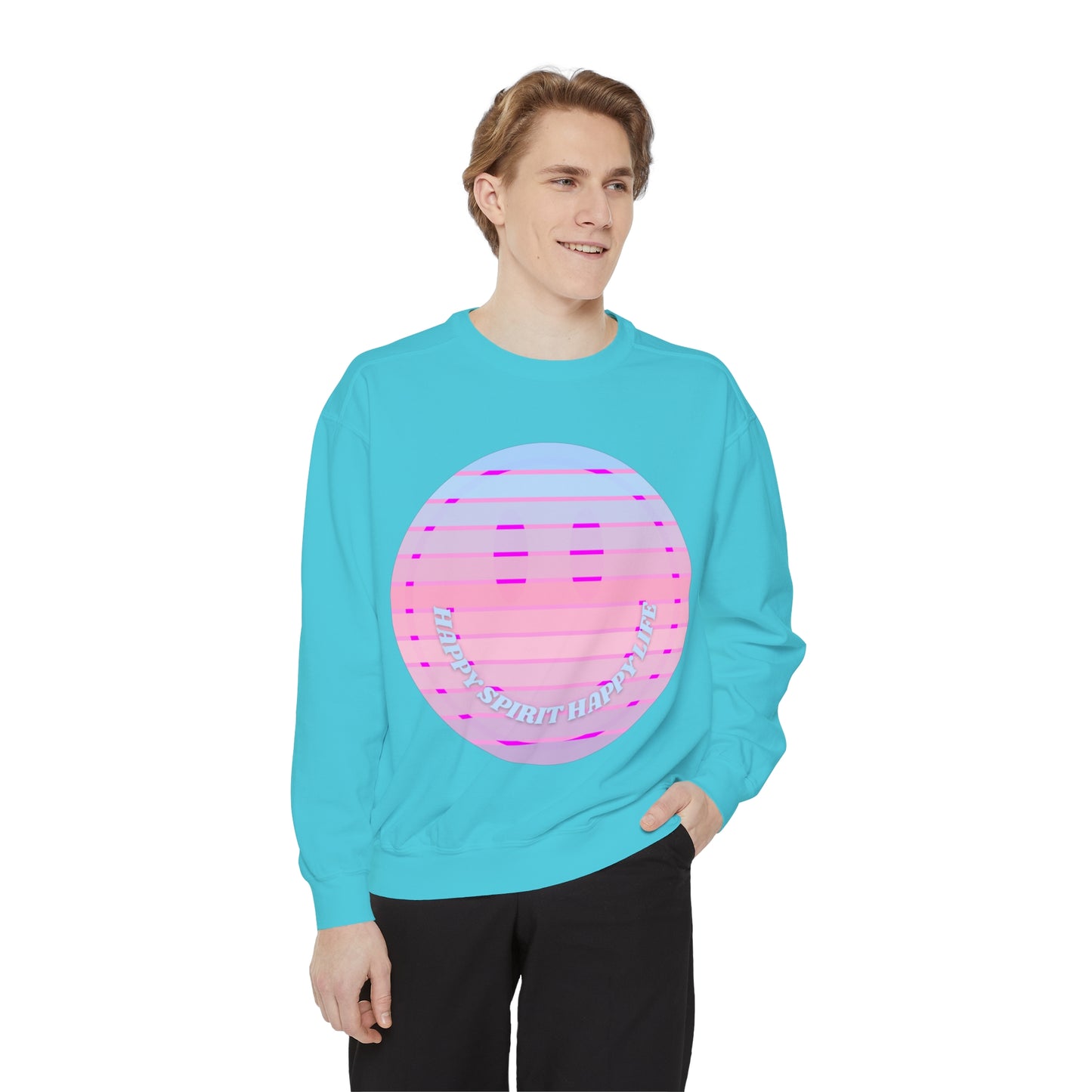 Aesthetic Smile Hoodie, Smile Face Comfort Colors Crewneck, Happy Spirit Happy Life Sunset Smile Sweatshirt, Unisex Garment-Dyed Sweatshirt