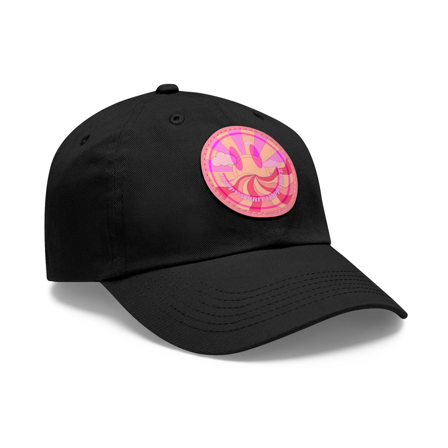 Aesthetic Pink Smile Hat, Pink Twill Dad Hat with Leather Patch (Round), Pink Golf Hat, Pink Twill Cap, Pink Cotton Hat, Pink Baseball Hat