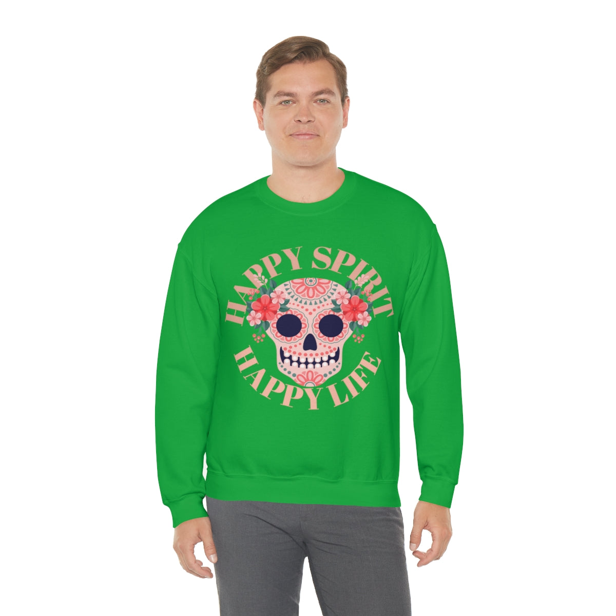 Dia De Los Muertos Crewneck Sweatshirt, Day of the Dead Gift, Happy Spirit Happy Life, Honoring the Dead Aesthetic Candy Skull, Sugar Skull