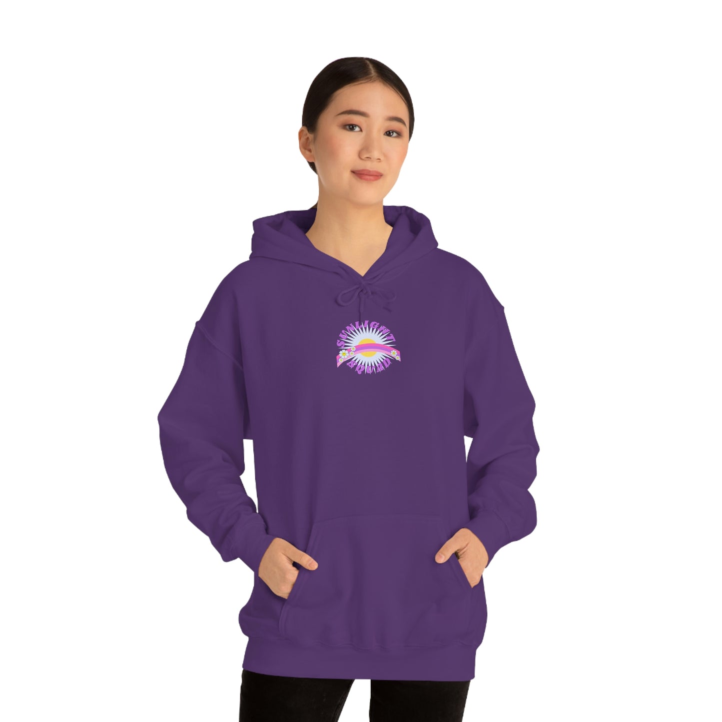 Retro Smile Flower Pink Purple Lavender Lilac Hoodie, Sunlight Squad Sweatshirt, Back Graphic Hoodie, VSCO Girl Oversized Trendy Tumblr Top