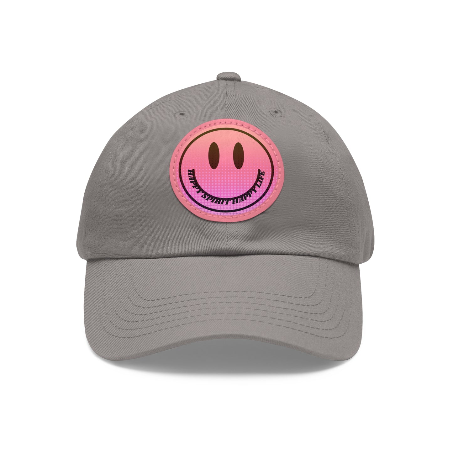 Aesthetic Pink Smile Hat, Pink Twill Dad Hat with Leather Patch (Round), Pink Golf Hat, Pink Twill Cap, Pink Cotton Hat, Pink Baseball Hat