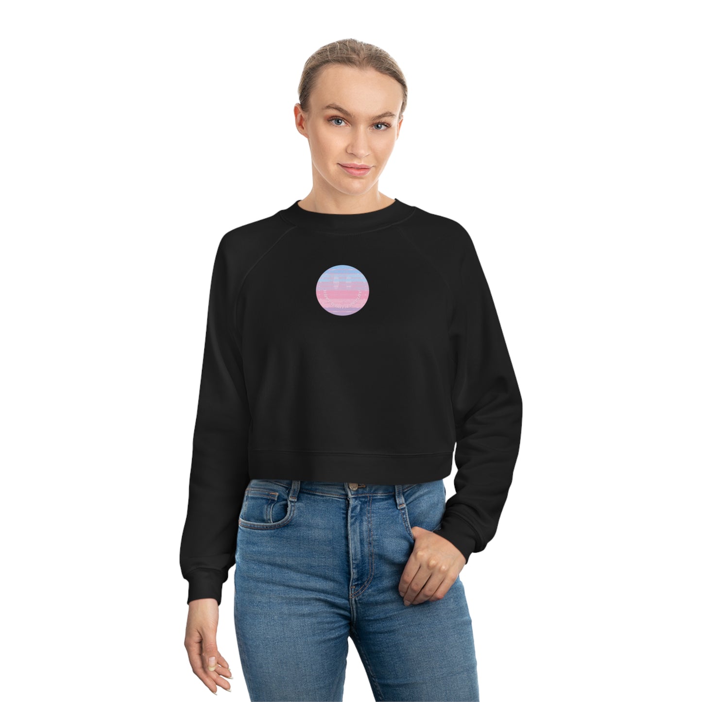 Aesthetic Cropped Sweatshirt, Smile Face Crop Top, Happy Spirit Happy Life Sunset Smile Cropped Top, Women's Cropped Fleece Pullover