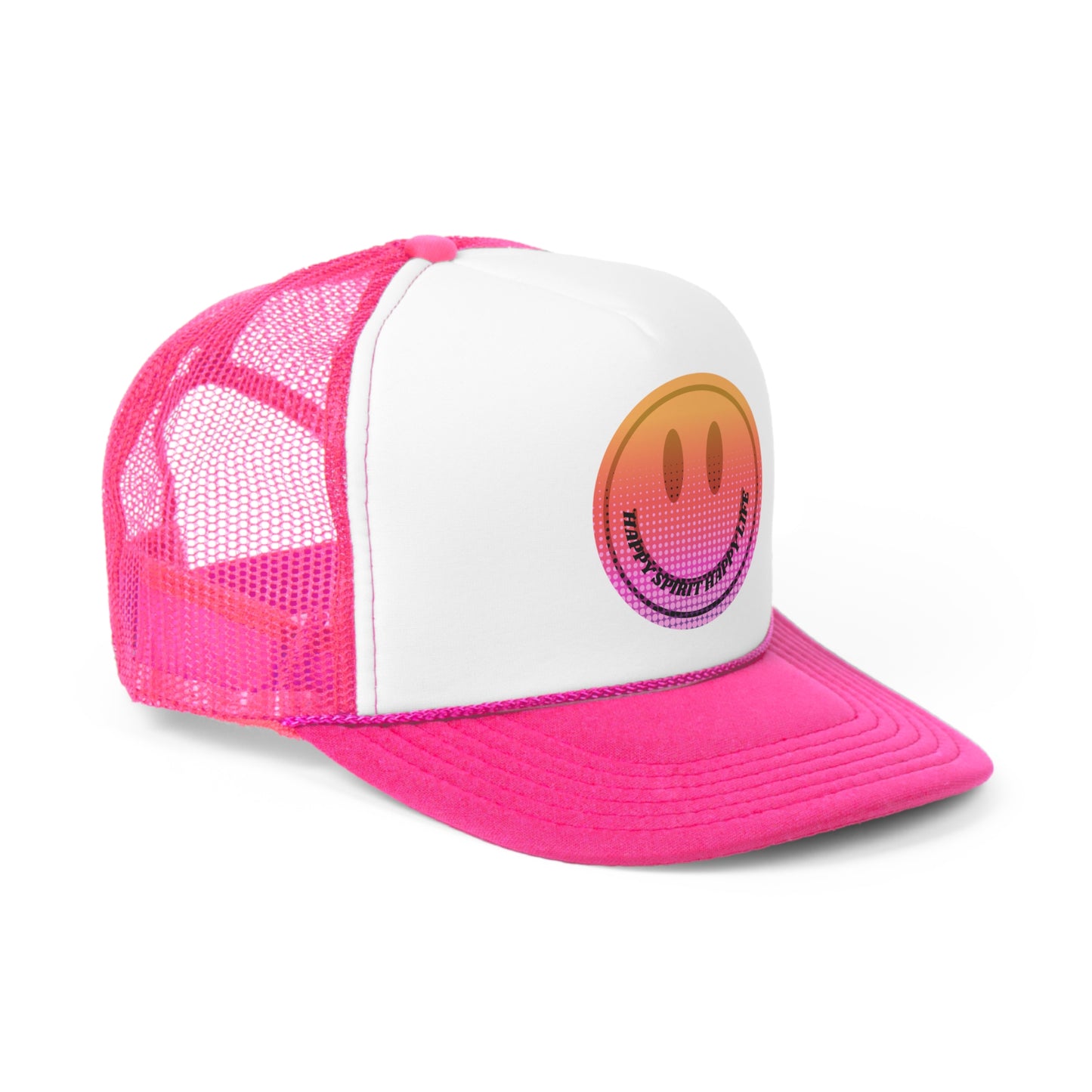Hat Happy Spirit Happy Life, Aesthetic Sunset Hat, Smile Tumblr Hat, Trendy Trucker Hat, Vsco Girl, Pink Graphic Trucker Hat, Baseball Hat