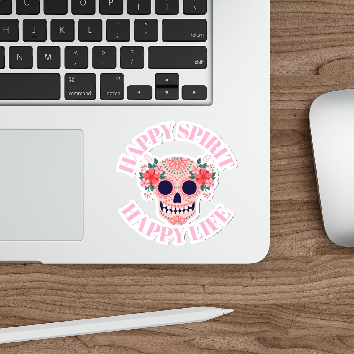 Dia De Los Muertes Day of the Dead Happy Spirit Happy Life Custom Die-Cut Stickers, Candy Skull Sticker, Skull Pink Peach Flowers Sticker