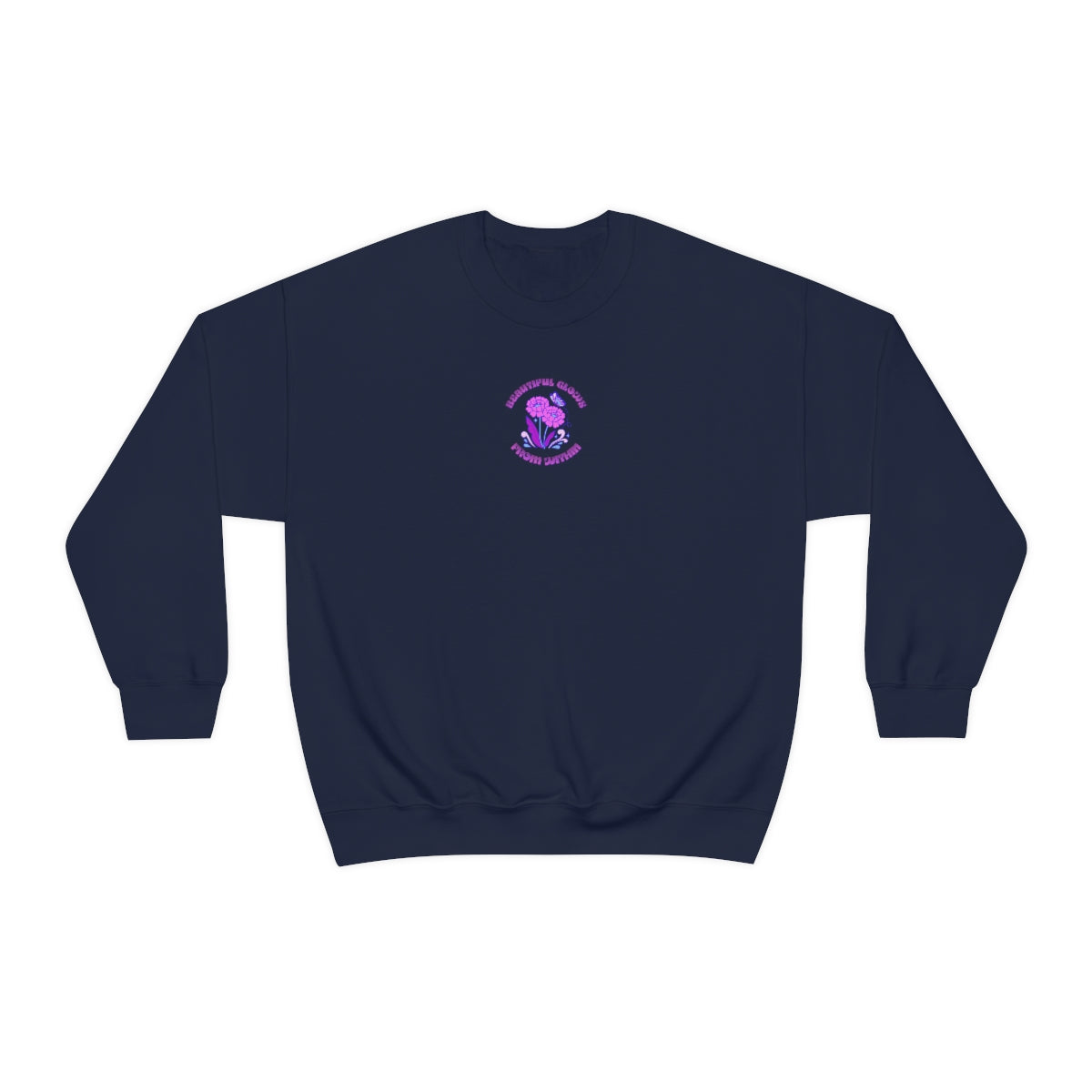 Beautiful Glows from Within Purple Flower Sweatshirt, Oversized Crewneck, Front Back Print Trendy Sweatshirt, Beach Cover Up, Lake Cover Up