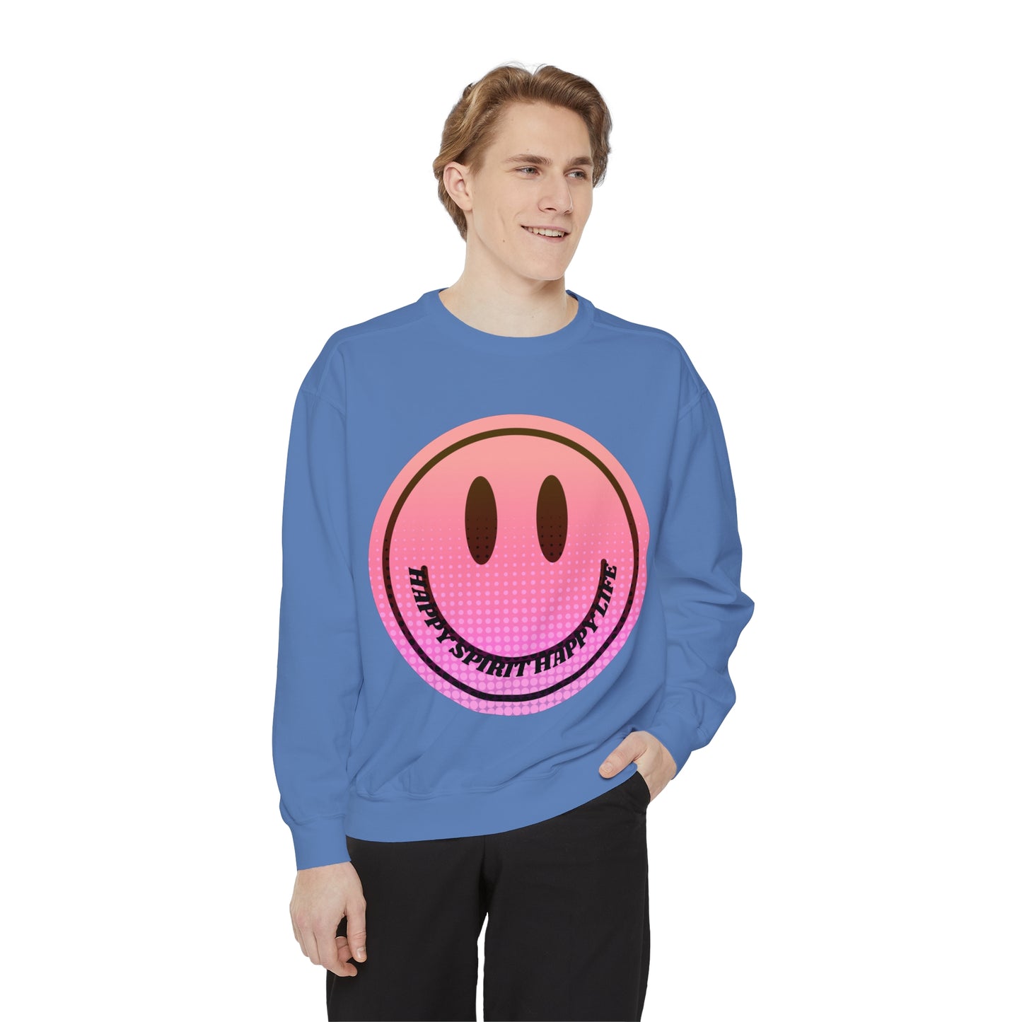 Aesthetic Smile Hoodie, Smile Face Comfort Colors Crewneck, Happy Spirit Happy Life Sunset Smile Sweatshirt, Unisex Garment-Dyed Sweatshirt