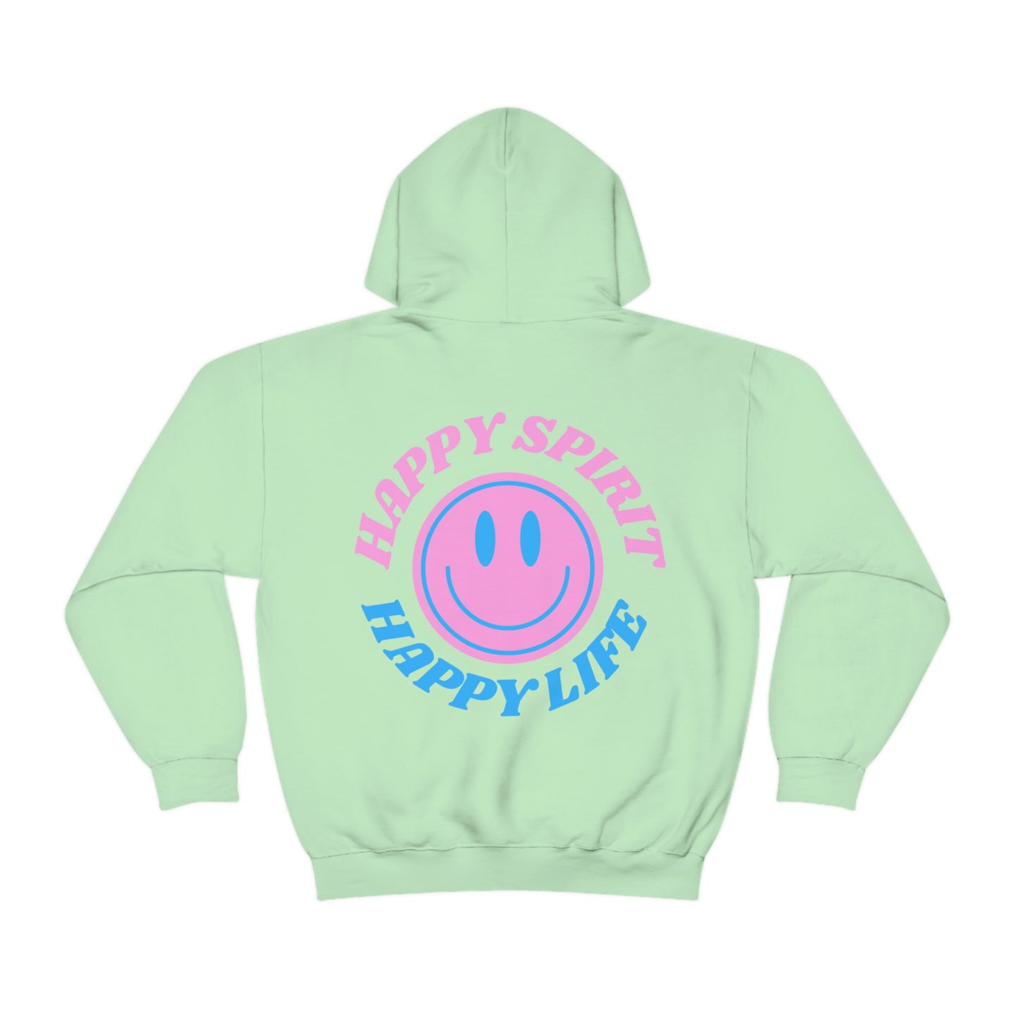 Happy Spirit Happy Life Hoodie Gildan VSCO Girl Sweatshirt, Oversized Tumblr Front Back Print Smile Happy Mind Trendy Retro Font Cover Up