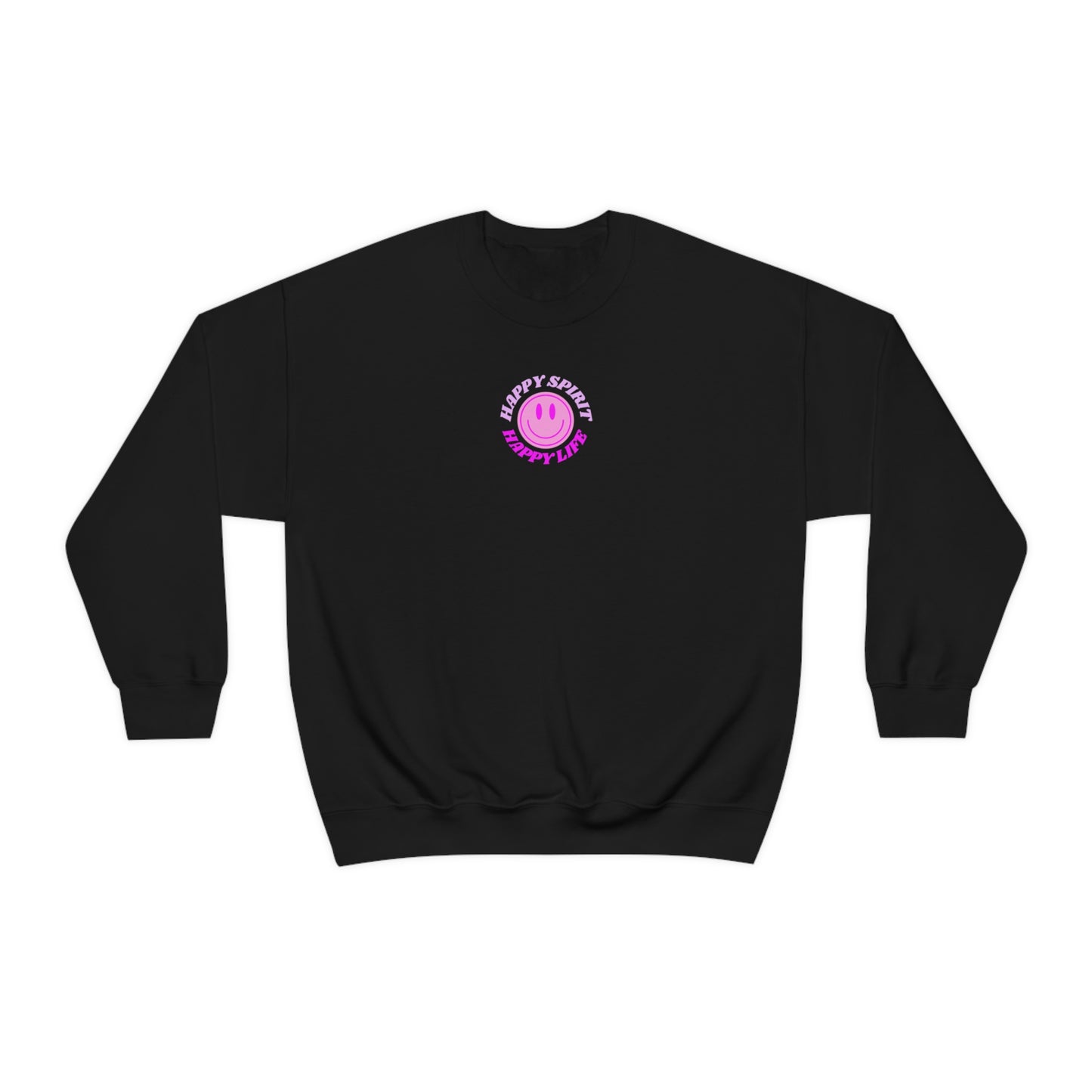 Happy Spirit Happy Life Sweatshirt, Gildan VSCO Girl Crewneck, Oversized Tumblr Front Back Print Smile Happy Mind Trendy Retro Surf Font