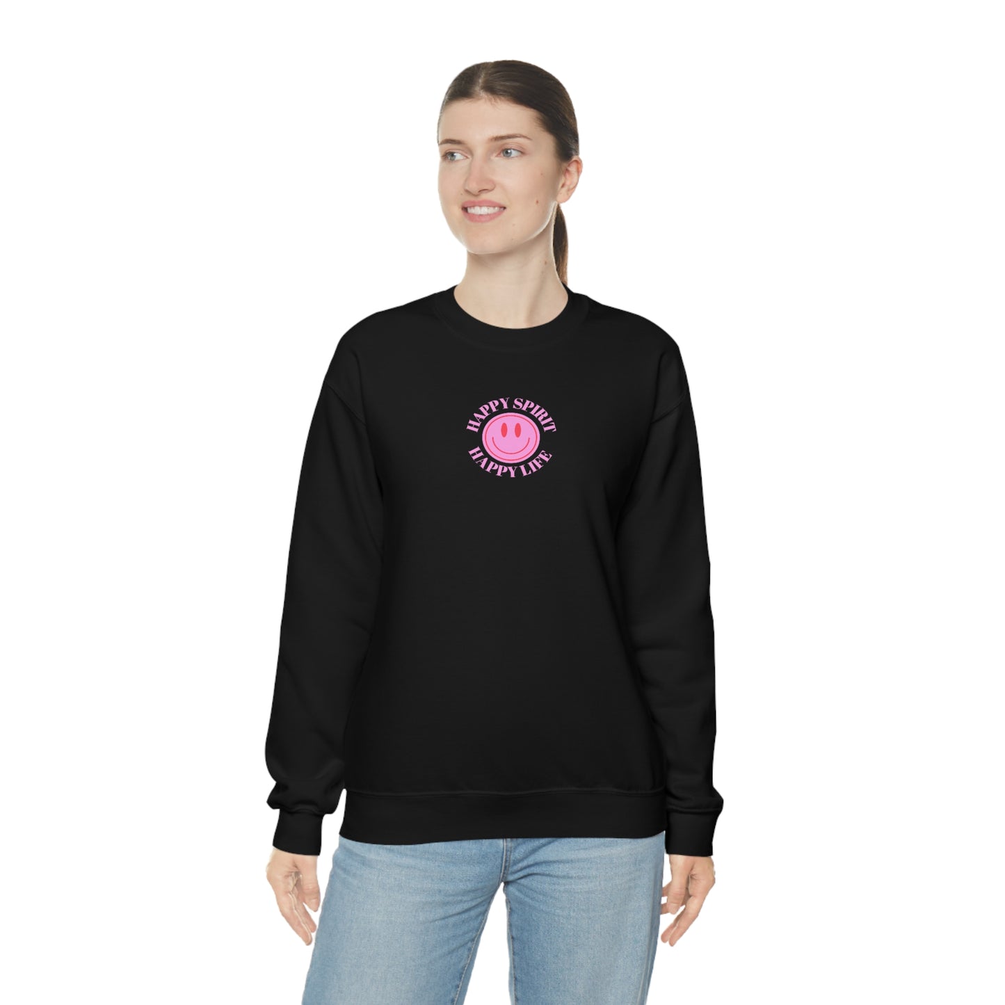 Copy of Happy Spirit Happy Life Sweatshirt, Gildan VSCO Girl Crewneck, Oversized Tumblr Front Back Print Smile Happy Mind Trendy Loungewear