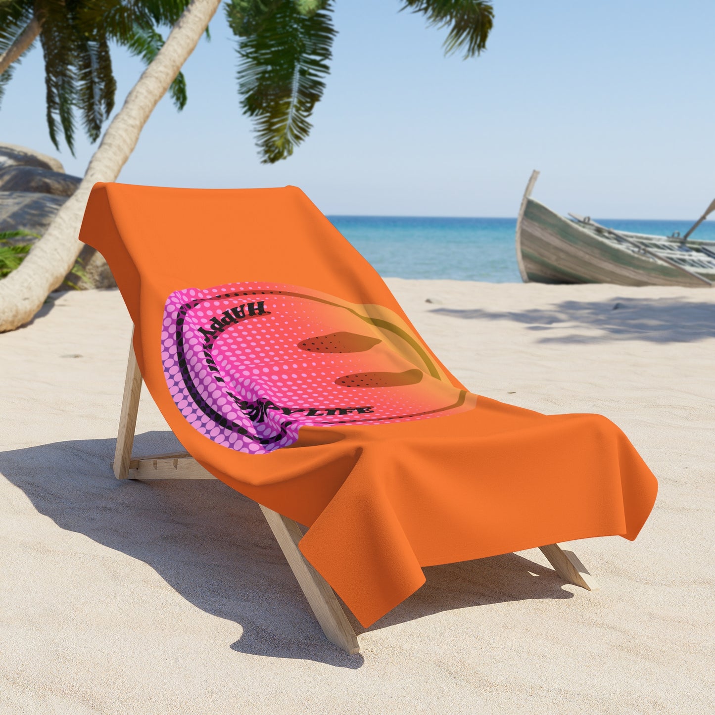 Aesthetic Smile Beach Towel, Happy Spirit Happy Life Towel, Sunset Smile Towel, Trendy Neon Ombre Towel, Summer Towel, Mental Health Towel