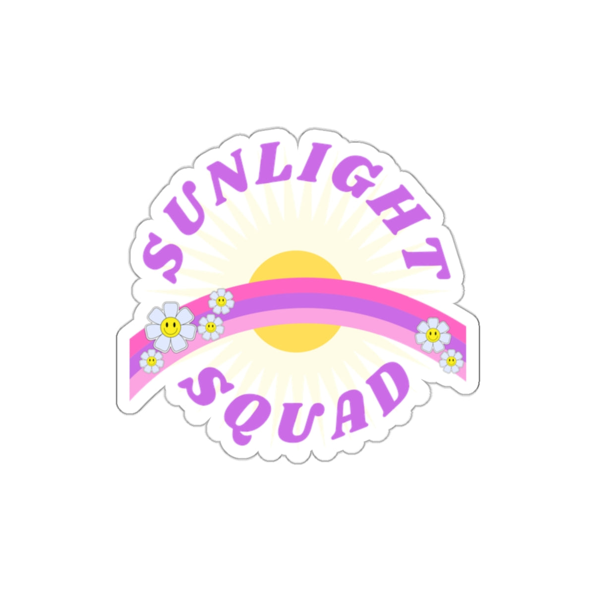 Aesthetic Sticker Sunlight Squad, Smile Flower Happy Mind Die-Cut Sticker, Positivity Pink Purple Earth Smile Y2K Graphic