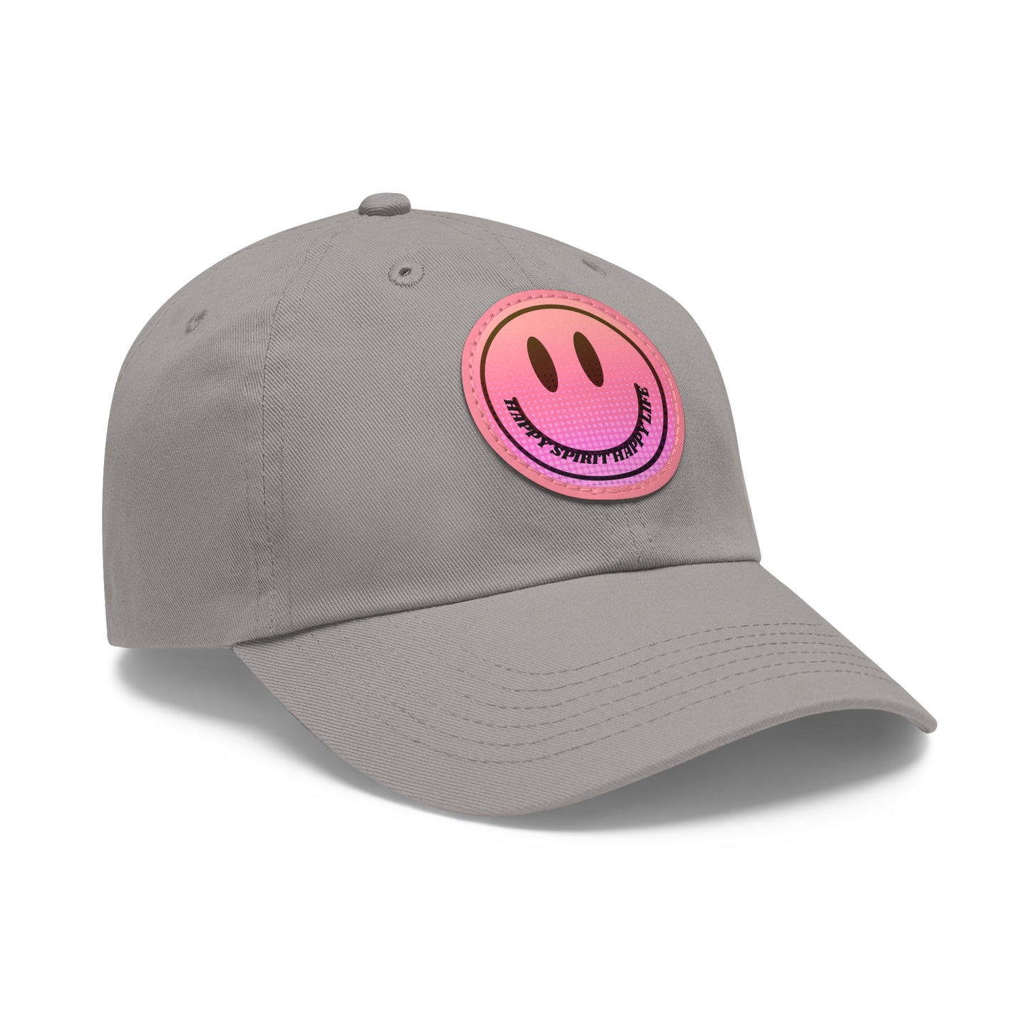 Aesthetic Pink Smile Hat, Pink Twill Dad Hat with Leather Patch (Round), Pink Golf Hat, Pink Twill Cap, Pink Cotton Hat, Pink Baseball Hat
