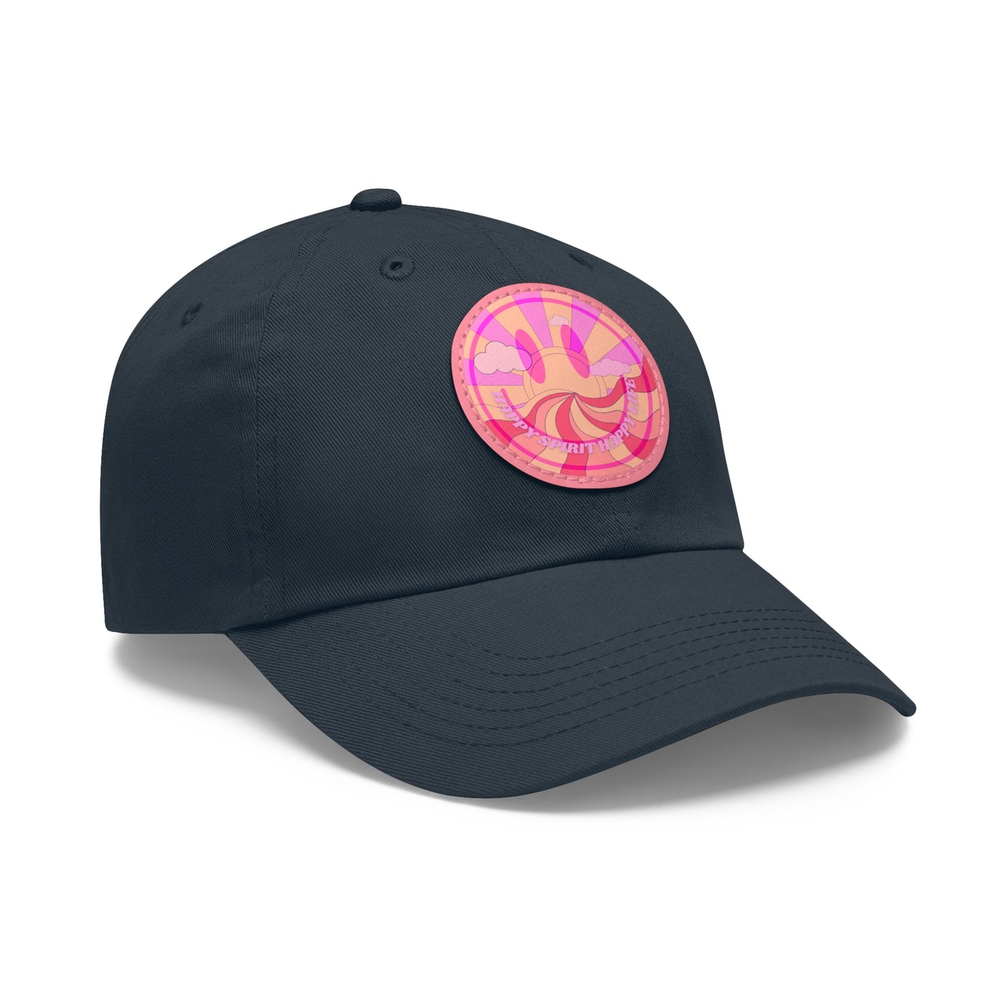 Aesthetic Pink Smile Hat, Pink Twill Dad Hat with Leather Patch (Round), Pink Golf Hat, Pink Twill Cap, Pink Cotton Hat, Pink Baseball Hat