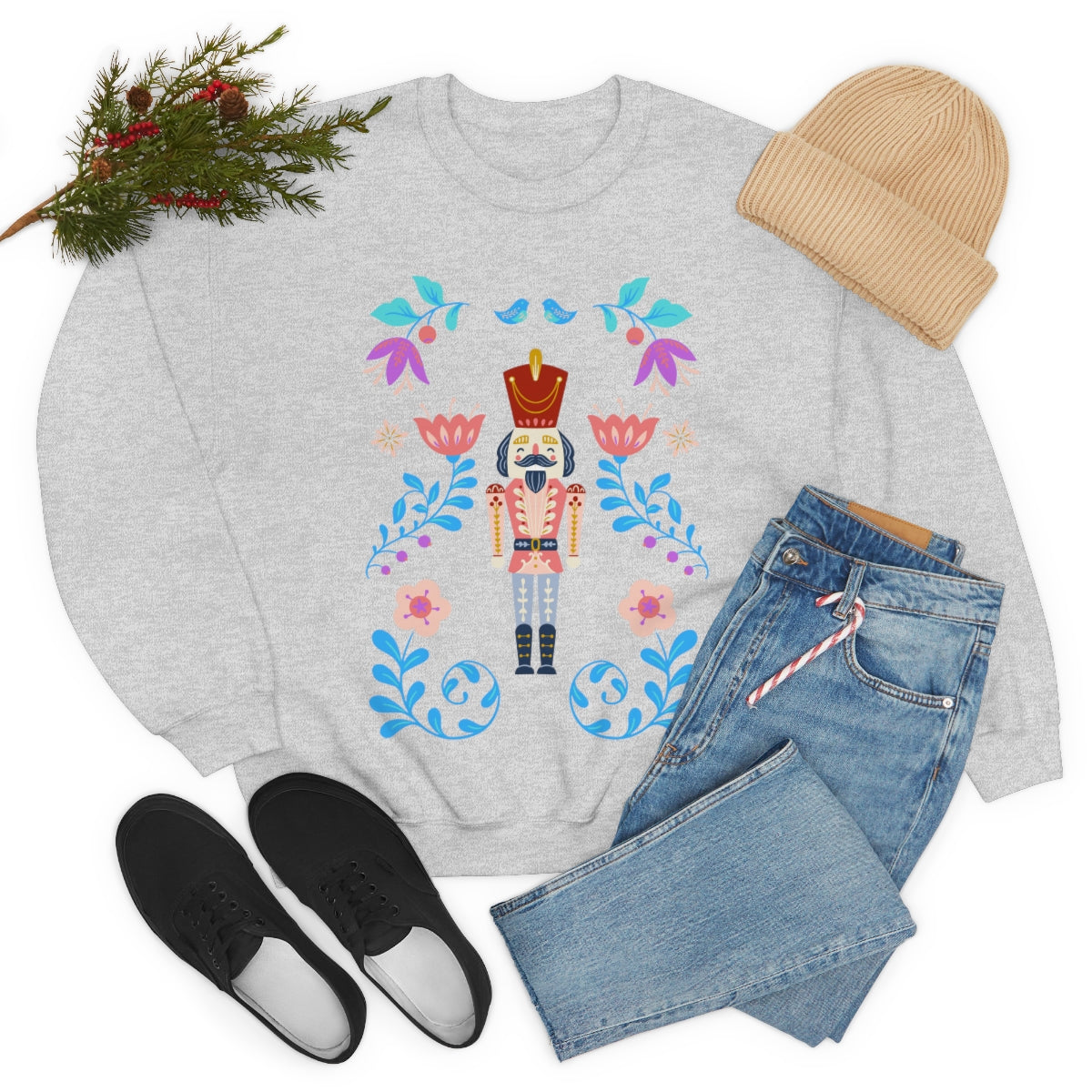 Nutcracker Modern Sweatshirt, Blue Nutcracker Sweatshirt, Trendy Christmas Minimalist Sweatshirt, Xmas Crewneck Bright Color Crewneck