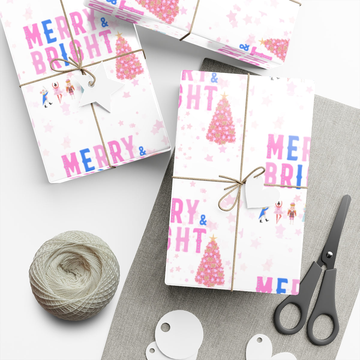 Merry and Bright Gift Wrap Paper, Pink Nutcracker Wrapping Paper, Pastel Christmas Paper, Pink Holiday Wrapping Paper