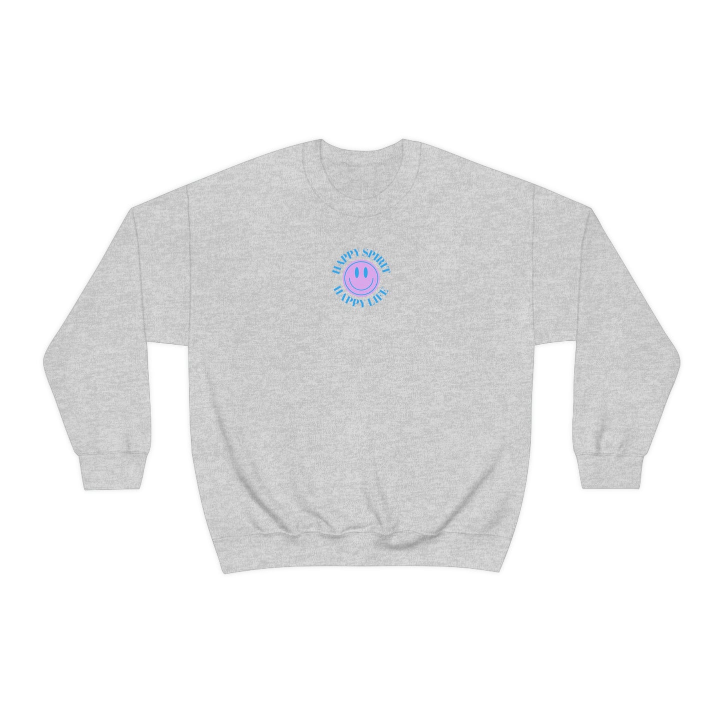 Happy Spirit Happy Life Sweatshirt, Gildan VSCO Girl Crewneck, Oversized Tumblr Front Back Print Smile Happy Mind Trendy Beach Lake Cover Up
