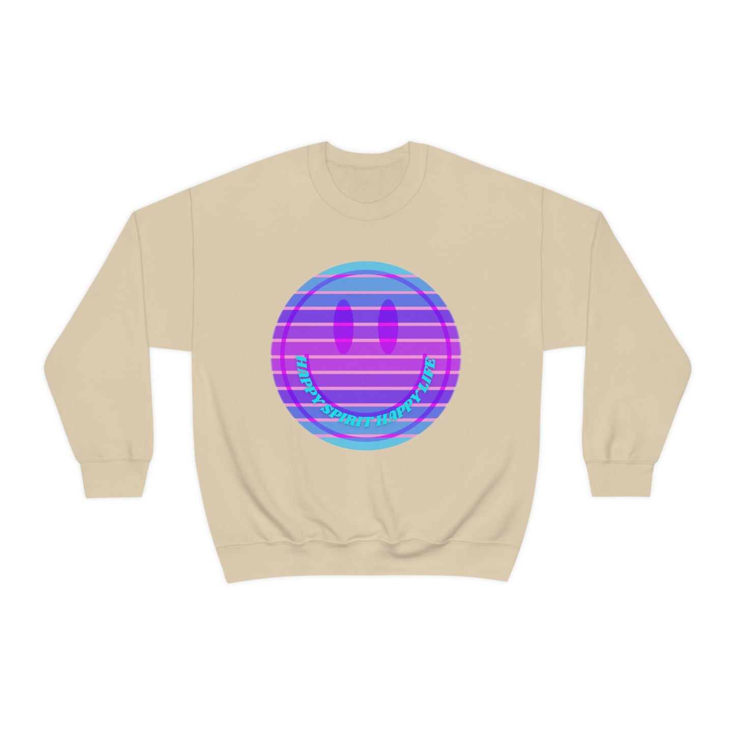 Happy Spirit Happy Life Sweatshirt, VSCO Girl Crewneck, Oversized Retro Font Graphic Tumblr, Front Print Smile Face Trendy Cover Up