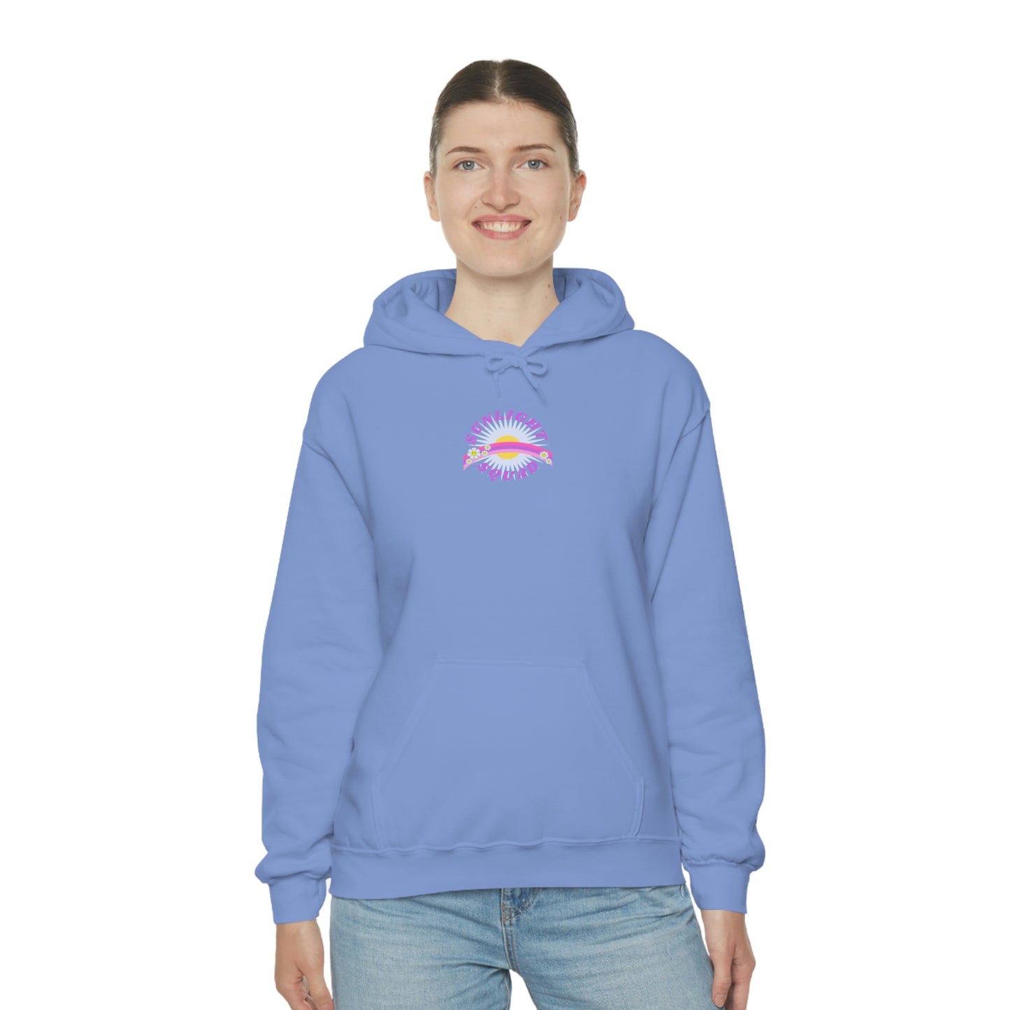 Retro Smile Flower Pink Purple Lavender Lilac Hoodie, Sunlight Squad Sweatshirt, Back Graphic Hoodie, VSCO Girl Oversized Trendy Tumblr Top