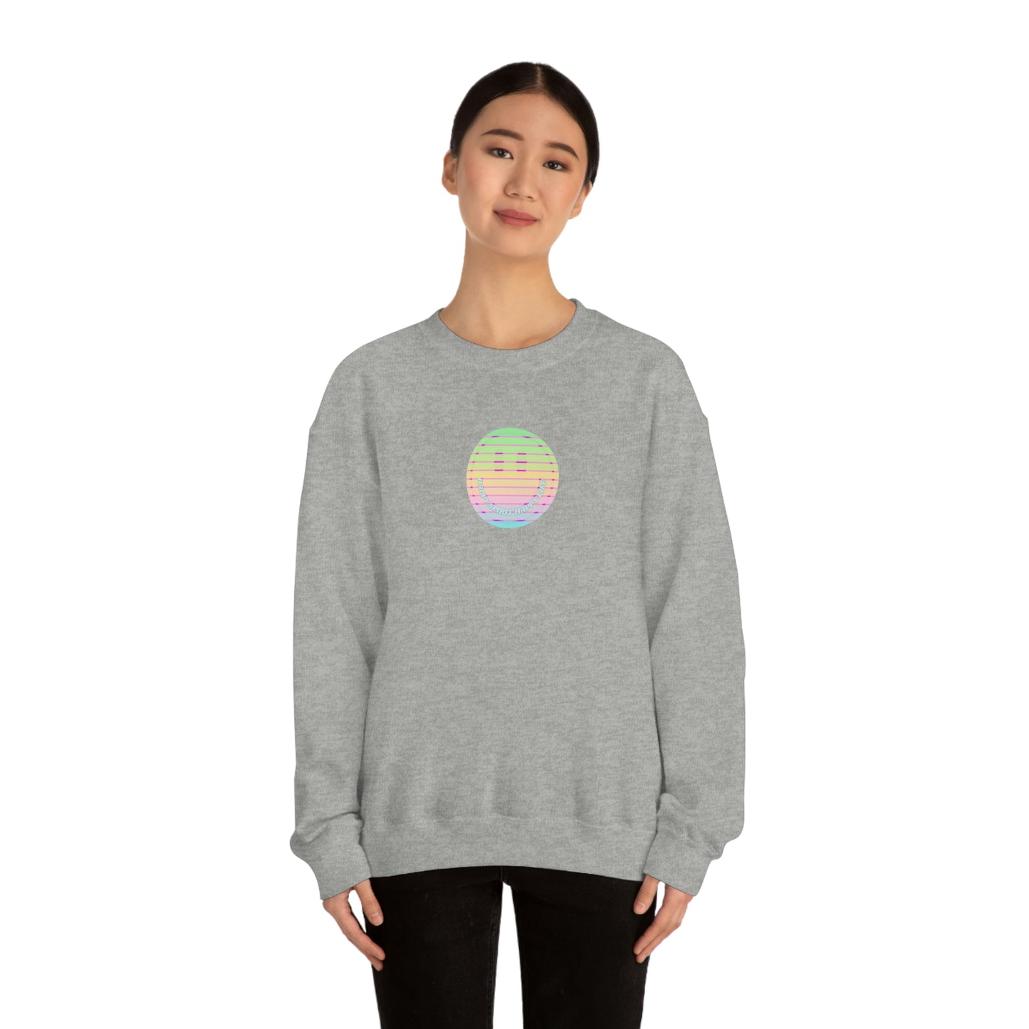 Happy Spirit Happy Life Sweatshirt, VSCO Girl Crewneck, Oversized Retro Font Graphic Tumblr, Front Print Smile Face Trendy Cover Up