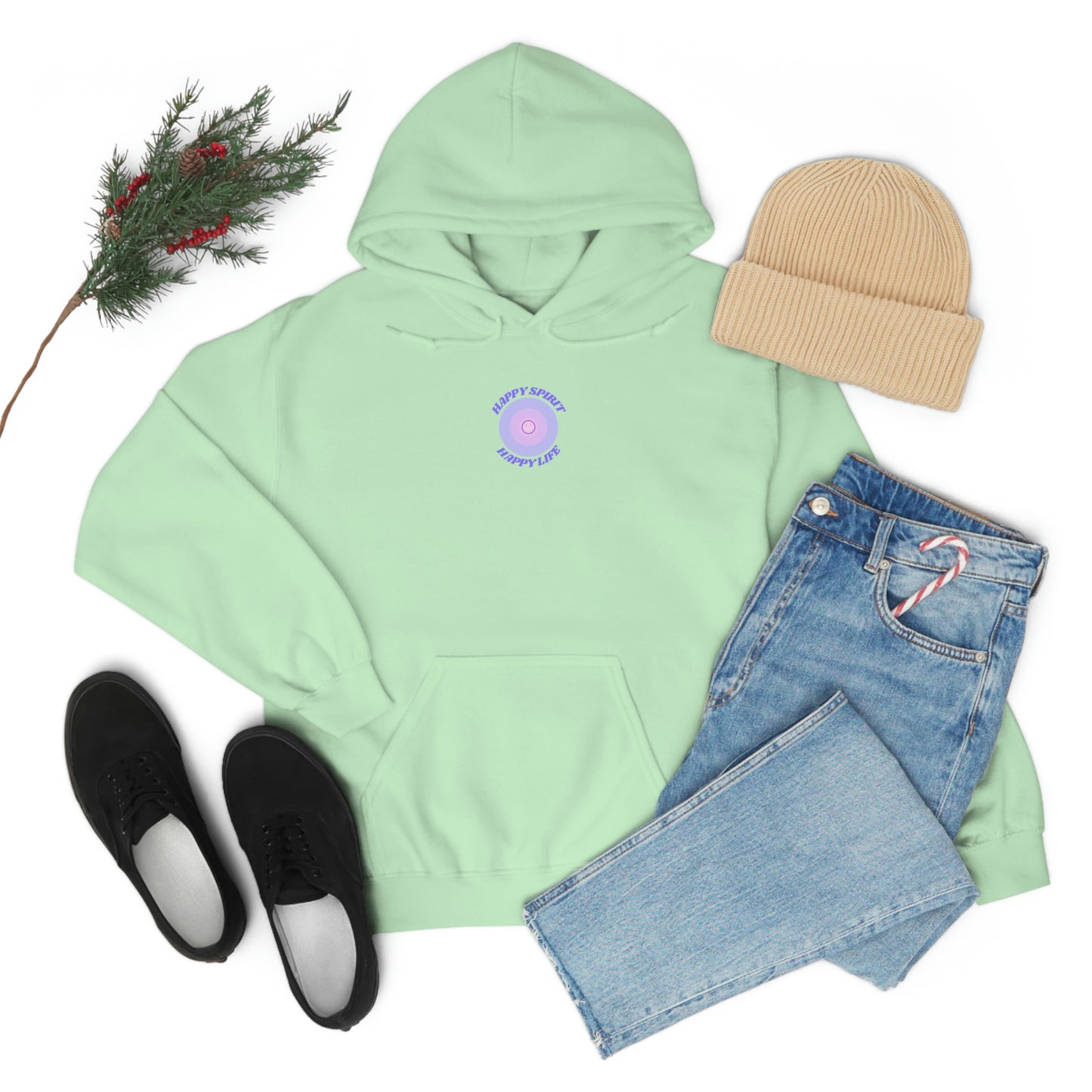 Retro Happy Spirit Happy Life Lavender Lilac Pink Smile Graphic Hoodie, VSCO Girl Sweatshirt, Tumblr Hoodie, Oversized Trendy Back Print Top
