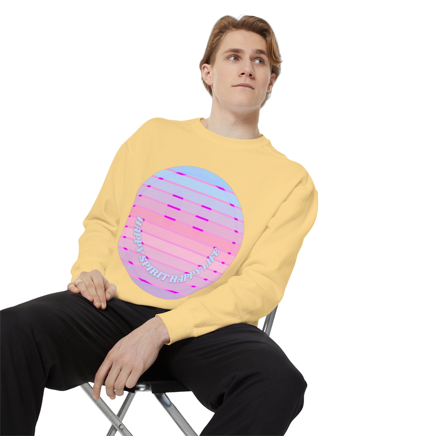 Aesthetic Smile Hoodie, Smile Face Comfort Colors Crewneck, Happy Spirit Happy Life Sunset Smile Sweatshirt, Unisex Garment-Dyed Sweatshirt