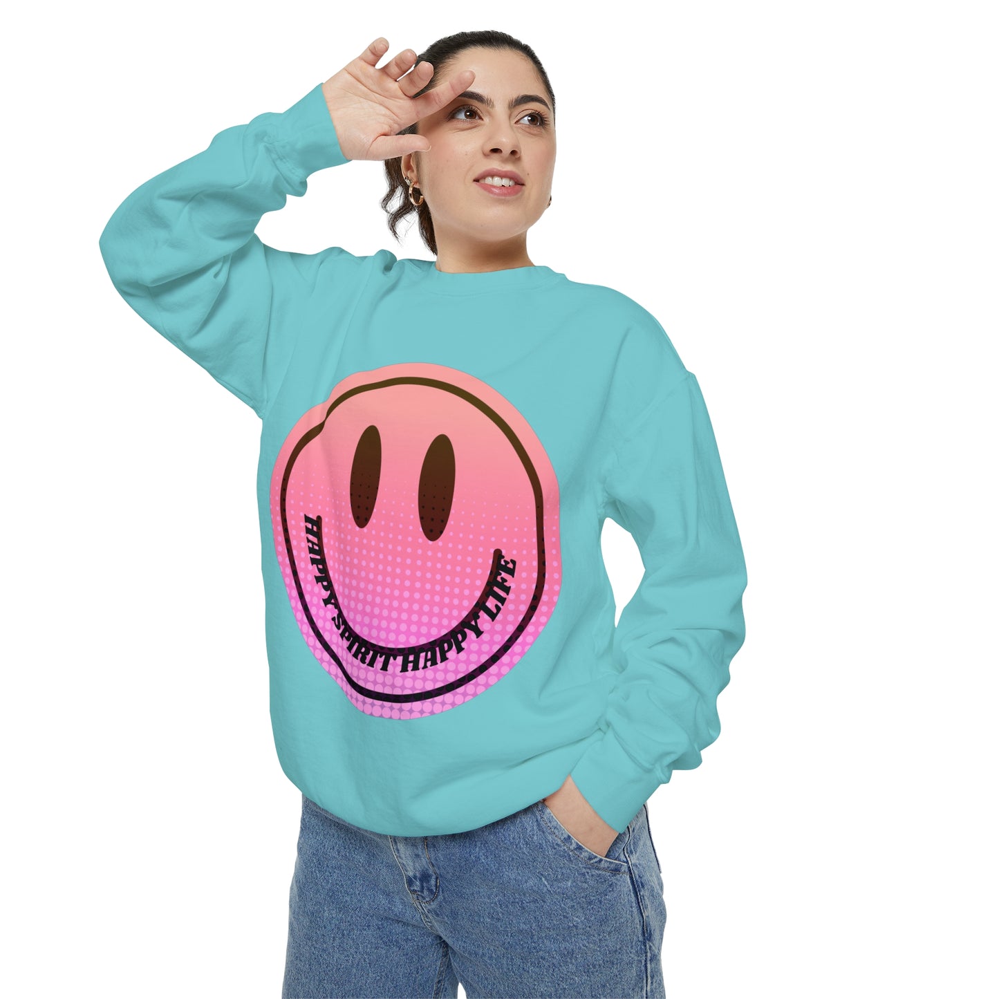 Aesthetic Smile Hoodie, Smile Face Comfort Colors Crewneck, Happy Spirit Happy Life Sunset Smile Sweatshirt, Unisex Garment-Dyed Sweatshirt