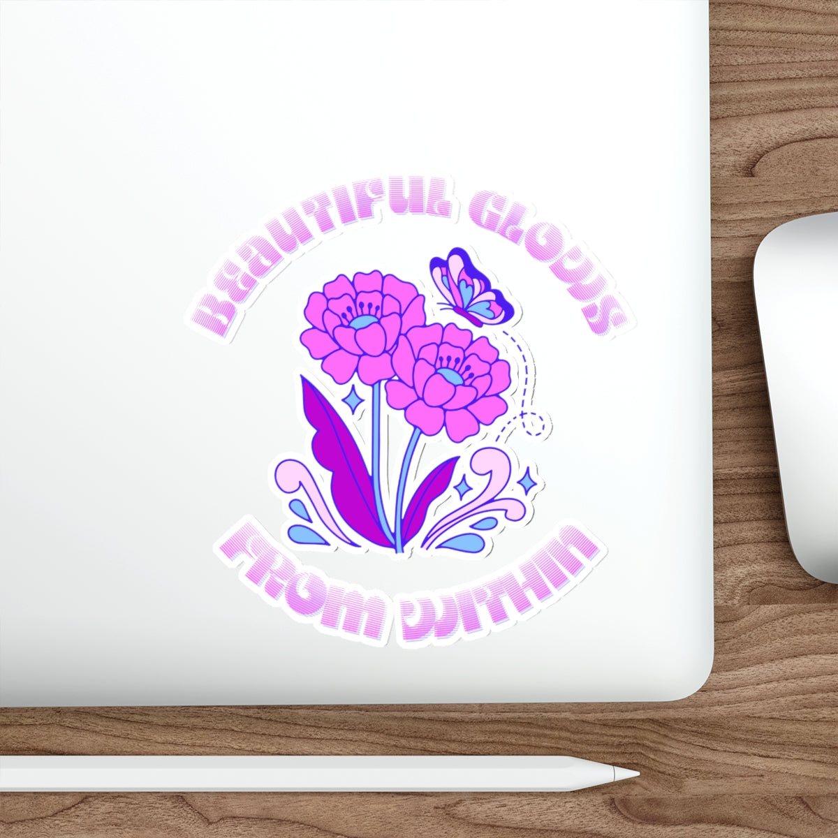 Beautiful Glows from Within Purple Flower Sticker, Aesthetic Die-Cut Stickers, Pink Purple Positivity Sticker, Happy Mind Sticker, Water Res