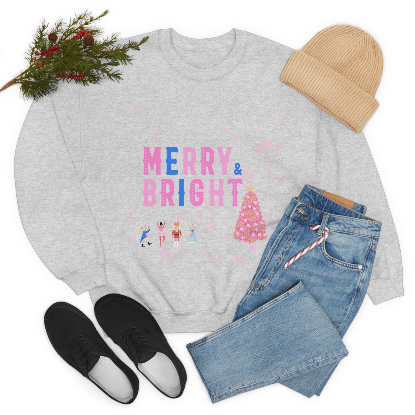 Pink Nutcracker Merry and Bright Minimalist Sweatshirt, Blue Nutcracker Sweatshirt, Trendy Christmas Sweatshirt, Pastel Xmas Crewneck
