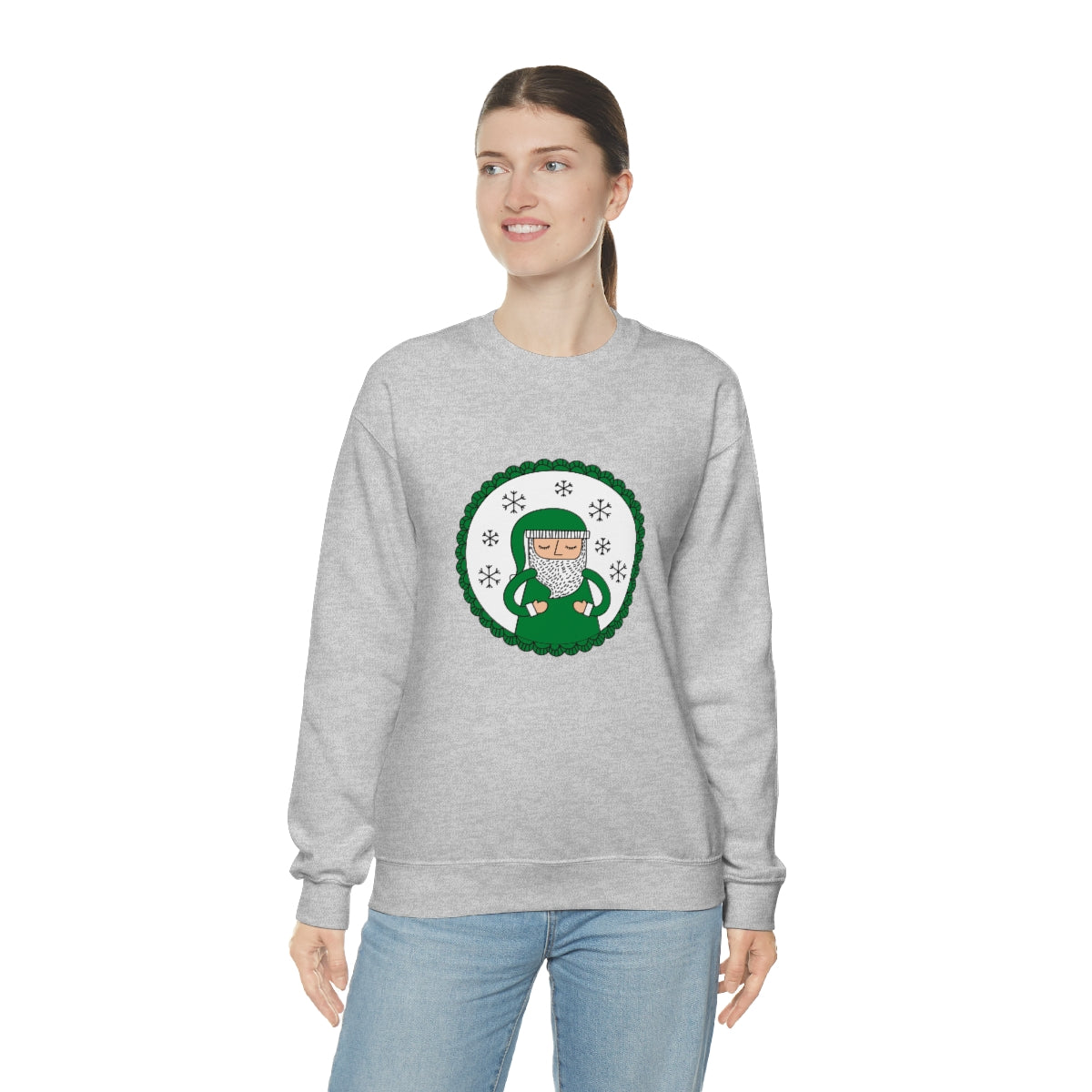 Green Santa Claus Sweatshirt, Green Santa Sweatshirt, Trendy Noel Minimalist Christmas Sweatshirt, Xmas Santa Crewneck Top, Holiday Green