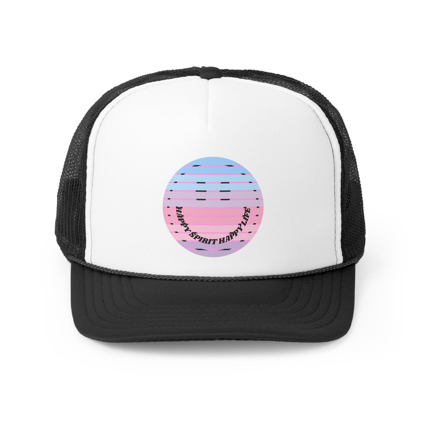 Hat Happy Spirit Happy Life, Aesthetic Sunset Hat, Smile Tumblr Hat, Trendy Trucker Hat, Vsco Girl, Pink Graphic Trucker Hat, Baseball Hat