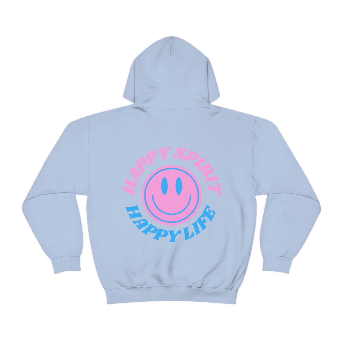 Happy Spirit Happy Life Sweatshirt, Gildan Retro Font Hoodie, Oversized Hoodie, Back Print Trendy Sweatshirt, Beach Cover Up, Lake Cover Up