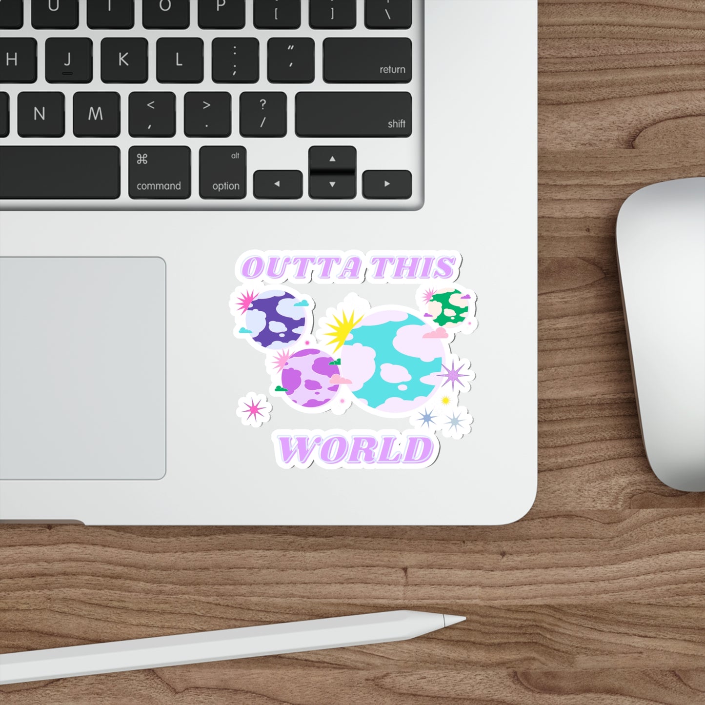 Retro Aesthetic Sticker Outta This World, Happy Mind Positivity Die-Cut Sticker, Pink Purple Galaxy Earth Smile Y2K Graphic