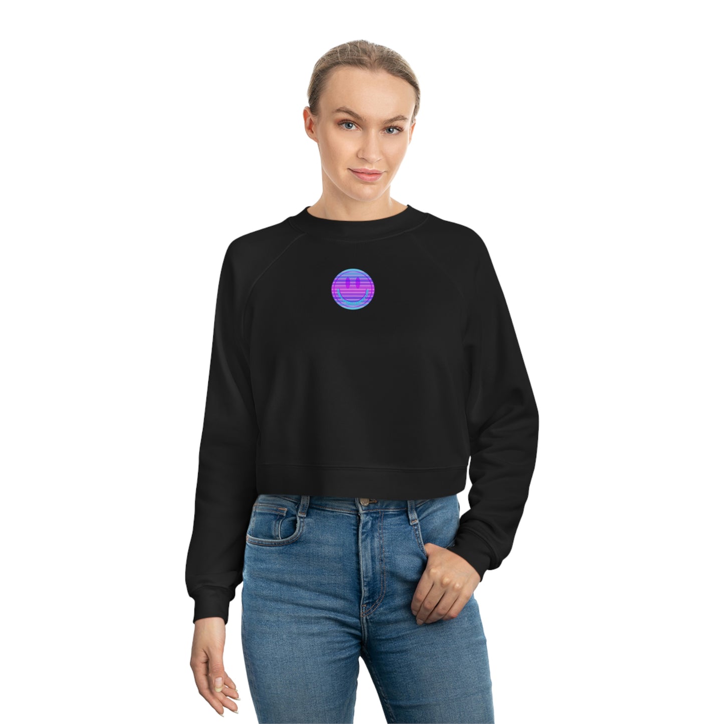 Copy of Aesthetic Cropped Sweatshirt, Smile Face Crop Top, Happy Spirit Happy Life Sunset Smile Cropped Top, Women's Cropped Fleece Pullover