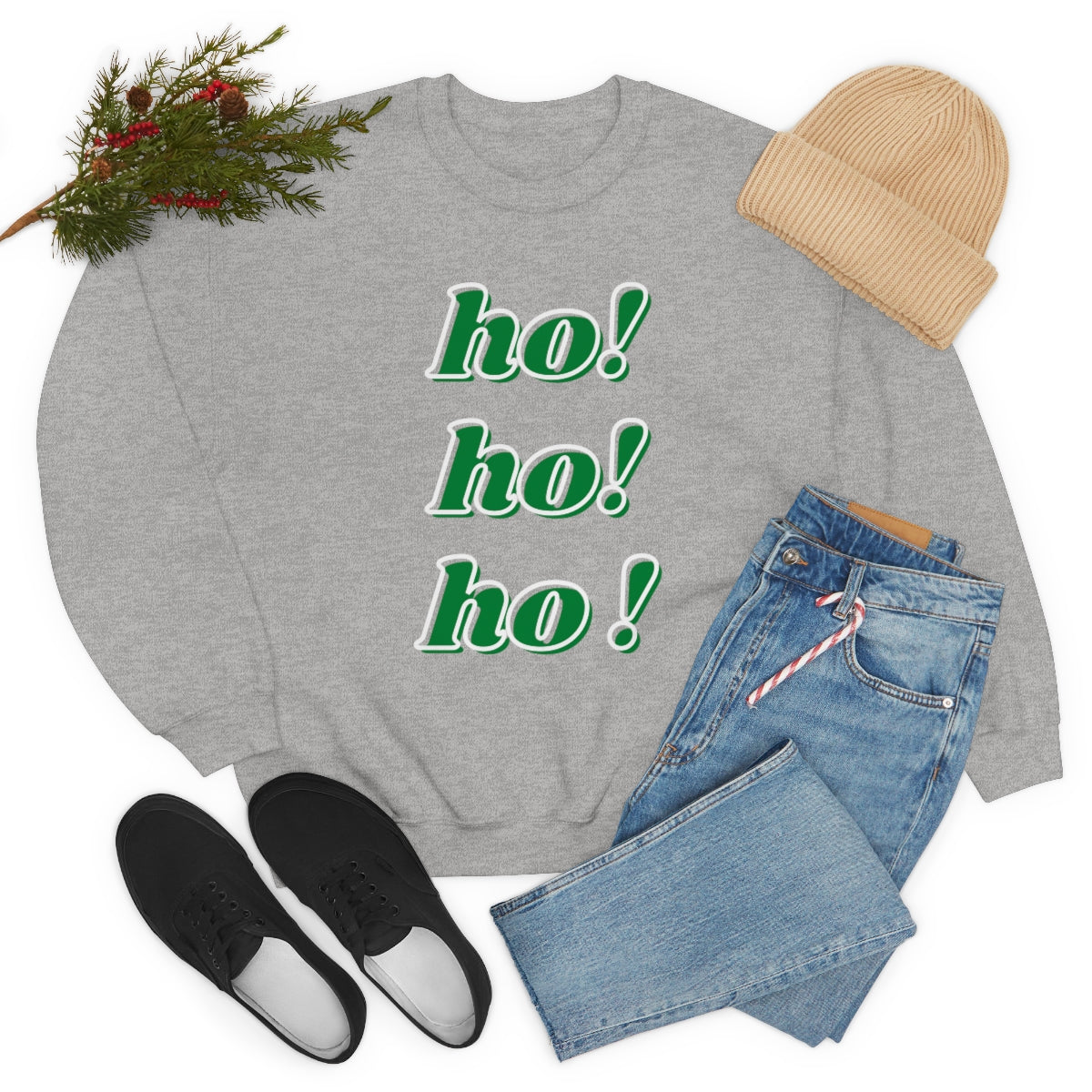 Ho Ho Ho Sweatshirt, Christmas Minimalist Top, Santa Claus Sweatshirt Xmas, Trendy Retro Font Holiday Unisex Heavy Blend Crewneck Sweatshirt