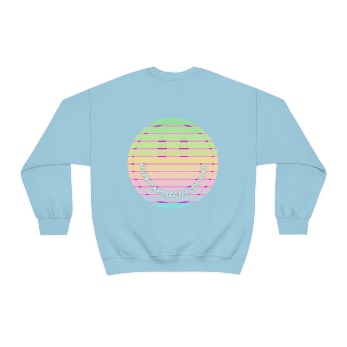 Happy Spirit Happy Life Sweatshirt, VSCO Girl Crewneck, Oversized Retro Font Graphic Tumblr, Front Print Smile Face Trendy Cover Up
