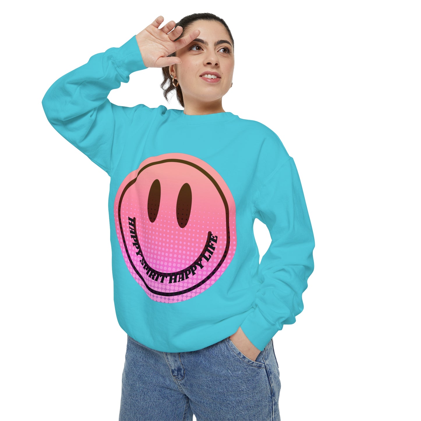 Aesthetic Smile Hoodie, Smile Face Comfort Colors Crewneck, Happy Spirit Happy Life Sunset Smile Sweatshirt, Unisex Garment-Dyed Sweatshirt