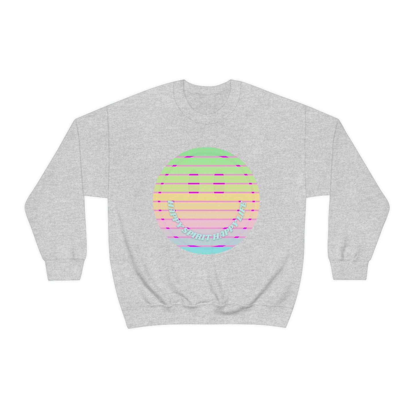 Happy Spirit Happy Life Sweatshirt, VSCO Girl Crewneck, Oversized Retro Font Graphic Tumblr, Front Print Smile Face Trendy Cover Up