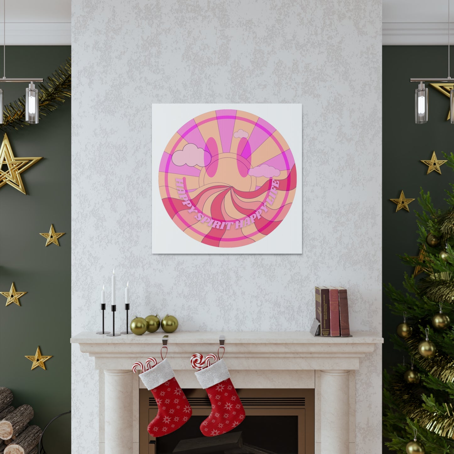 Smile Face Wall Art, Aesthetic Smile Face Gallery Canvas Wrap, Sunset Wall Art, Bedroom Wall Art, Pink Smile Decoration, Home Decoration